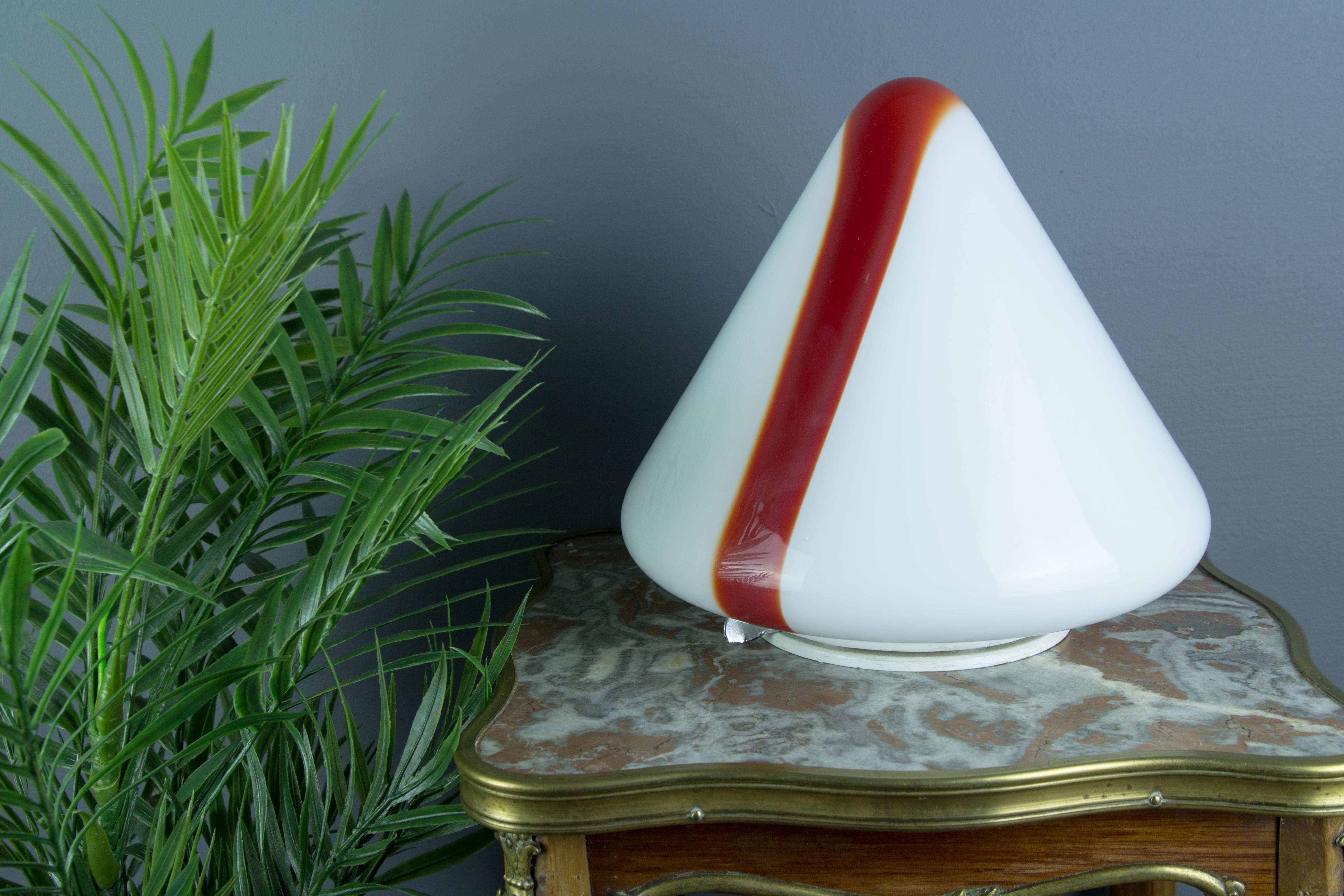 Metal Model MICO Murano White & Red Glass Ceiling Lamp by Renato Toso for Leucos, 1972 For Sale