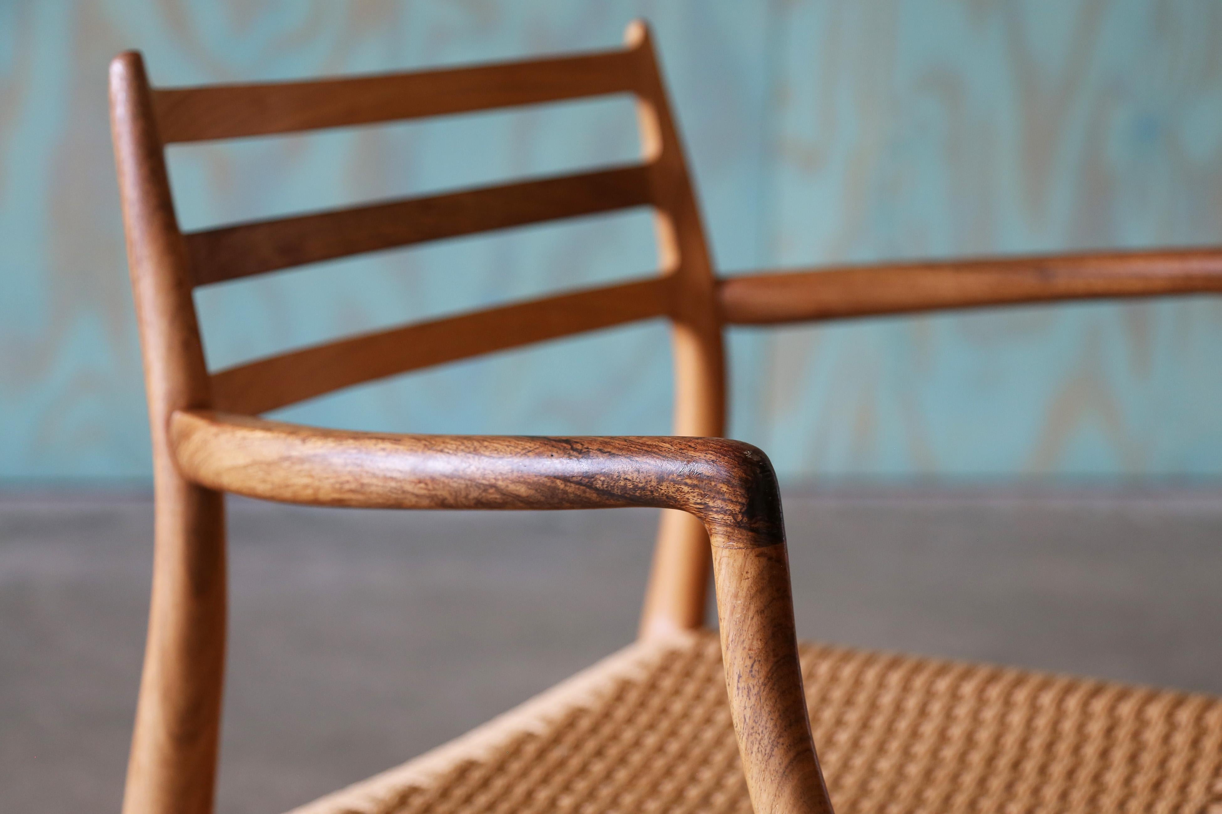 Papercord Model no. 62 Rosewood Carver Armchair by Niels Møller, Denmark, circa 1962 For Sale