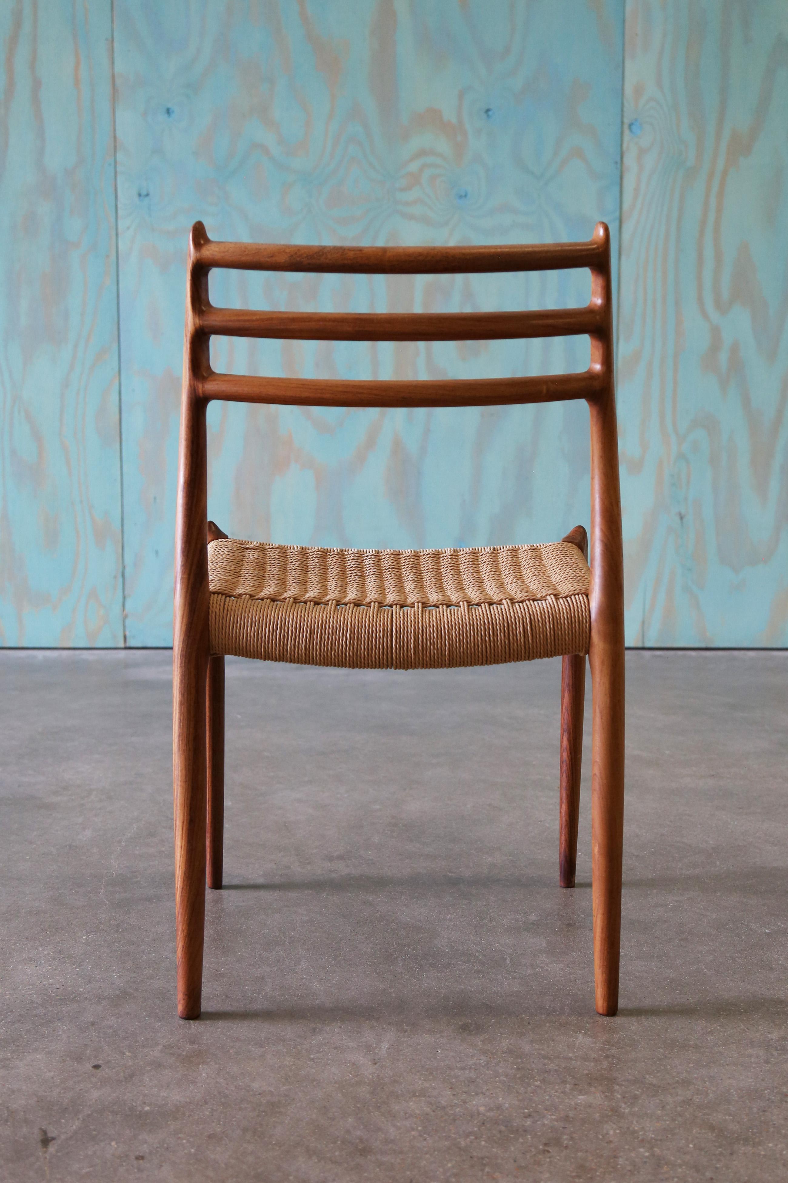 Papercord Model no. 78 Rosewood Dining Chair by Niels Møller, Denmark, Danish modern For Sale