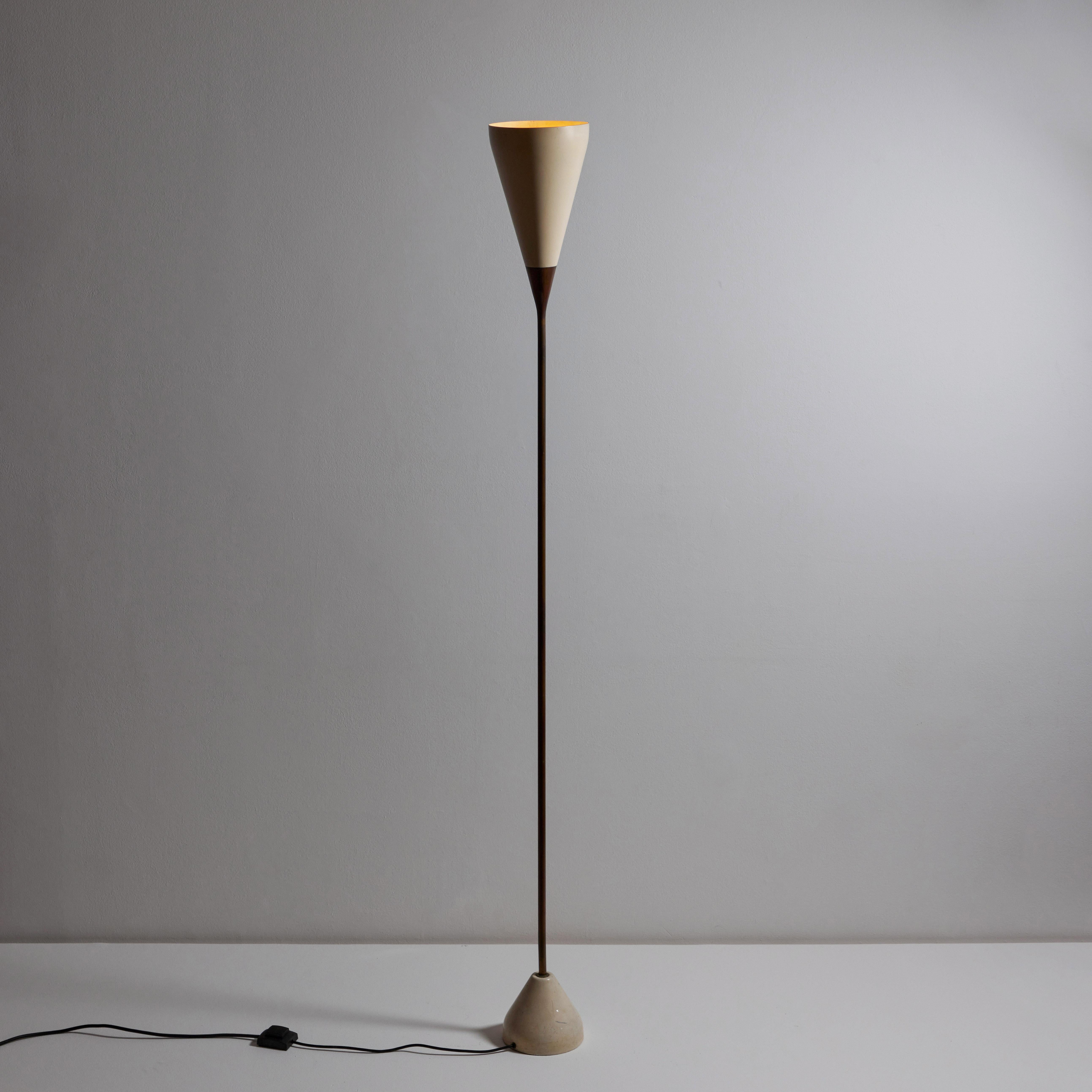 Model No. B-30 floor lamp by Franco Buzzi for Oluce. Designed and manufactured in Italy, circa 1950s. Enameled metal, brass, marble base. Original EU cord. We recommend one E27 100w maximum bulb. Bulbs not included.