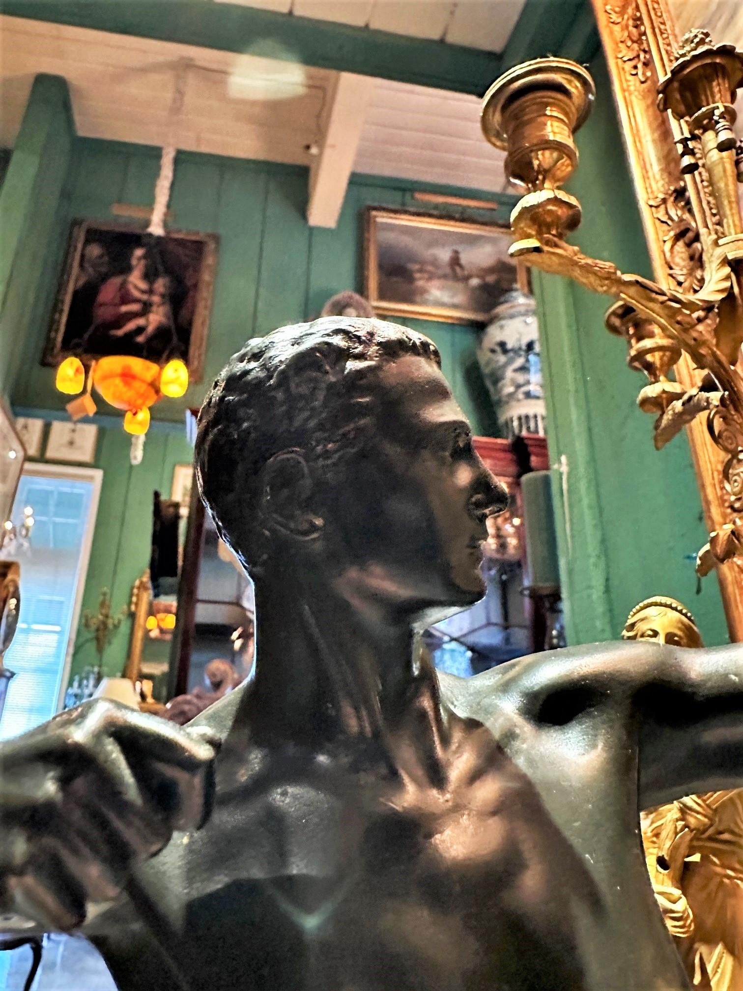 Modelo Arquero Desnudo Escultura Montada Busto Bronce Base Piedra Art Decó Antigüedades CA en venta 5