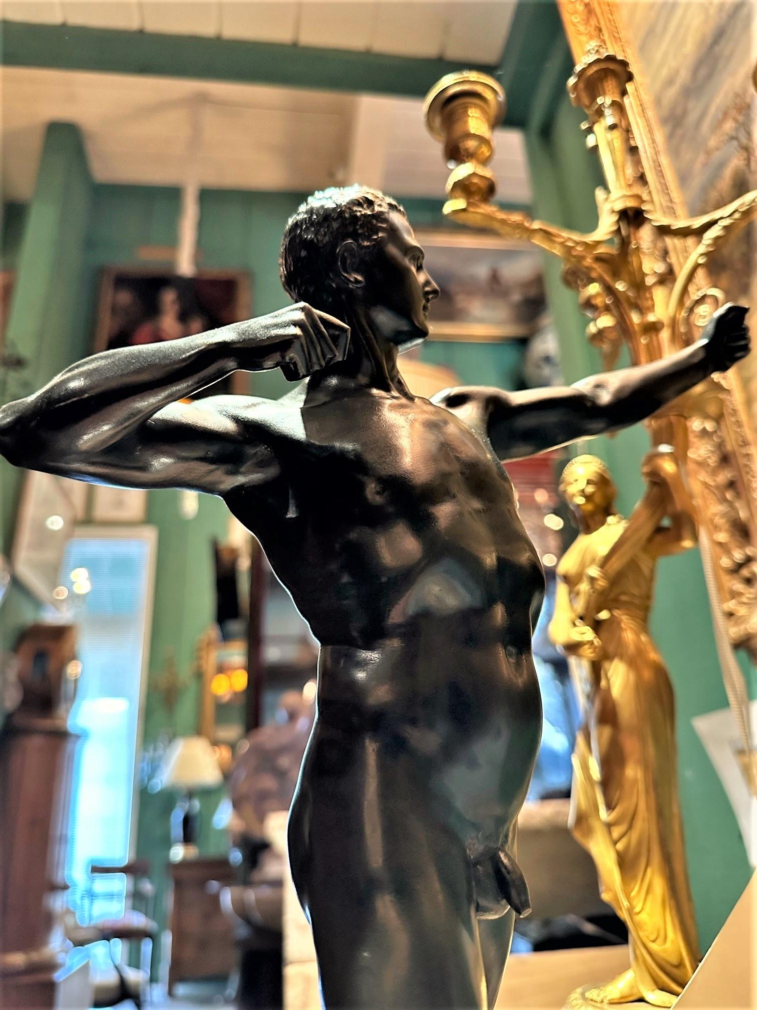 Model Nude Archer Mounted Sculpture Bust Bronze Stone Base Art Deco Antiques CA For Sale 8