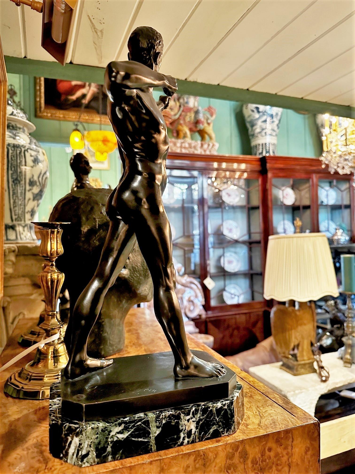 Model Nude Archer Mounted Sculpture Bust Bronze Stone Base Art Deco Antiques CA For Sale 2