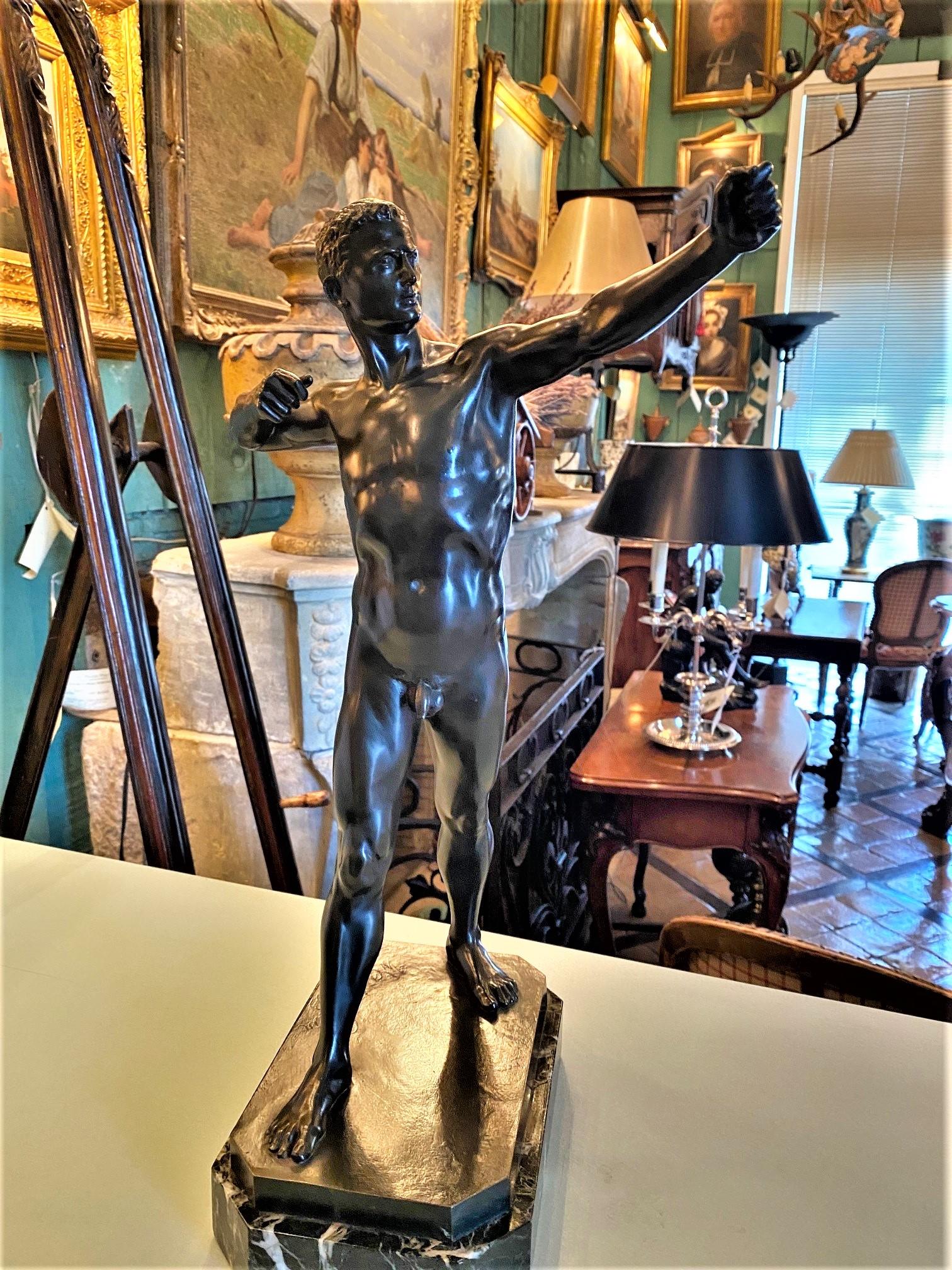 Model Nude Archer Mounted Sculpture Bust Bronze Stone Base Art Deco Antiques CA For Sale 4