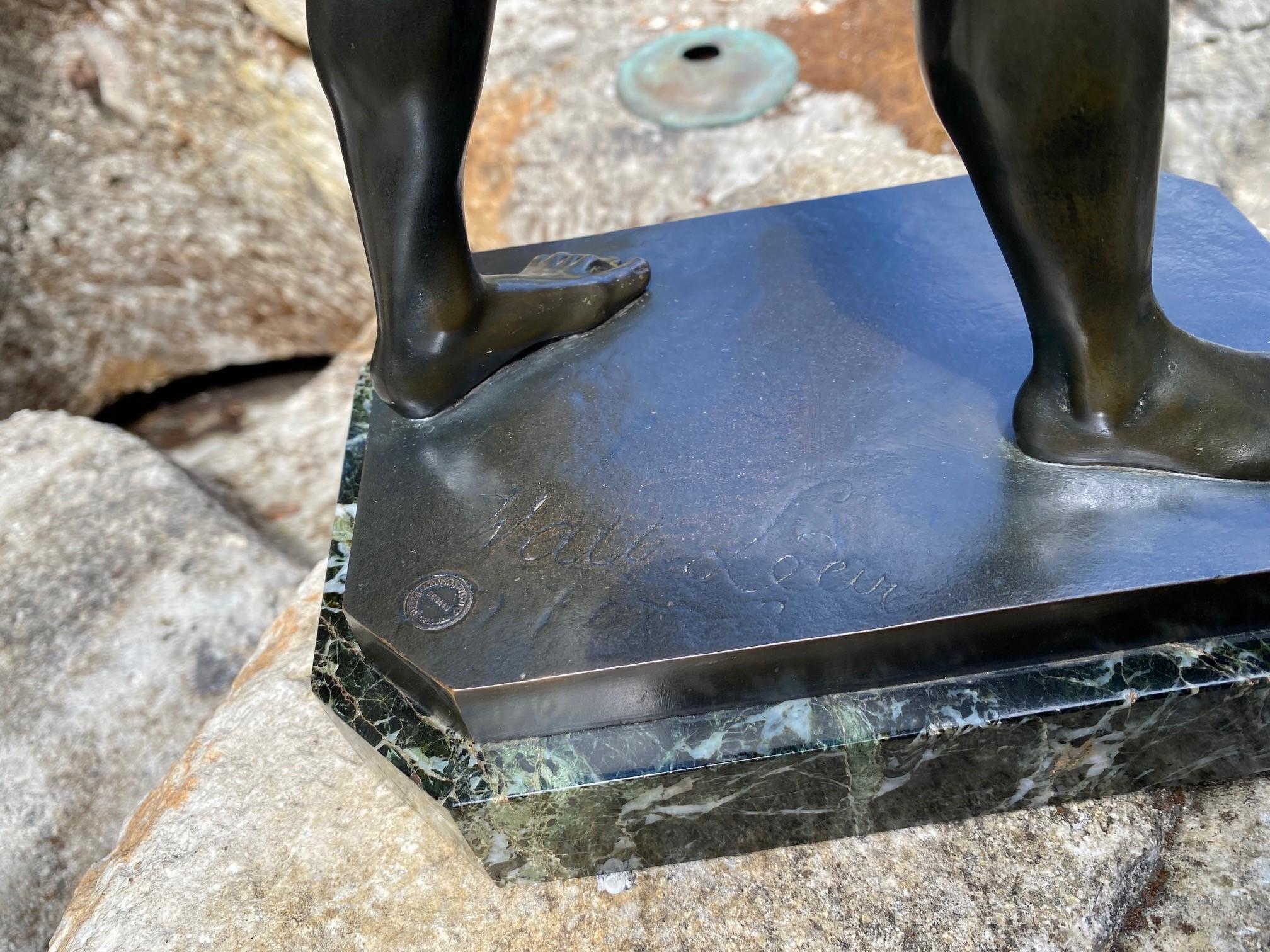 Modelo Arquero Desnudo Escultura Montada Busto Bronce Base Piedra Art Decó Antigüedades CA en venta 12