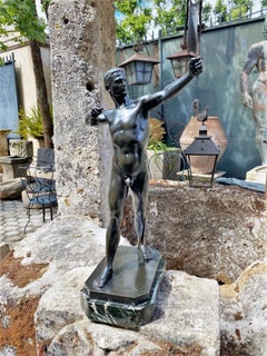 Model Nude Archer Mounted Sculpture Bust Bronze Stone Base Art Deco Antiques CA