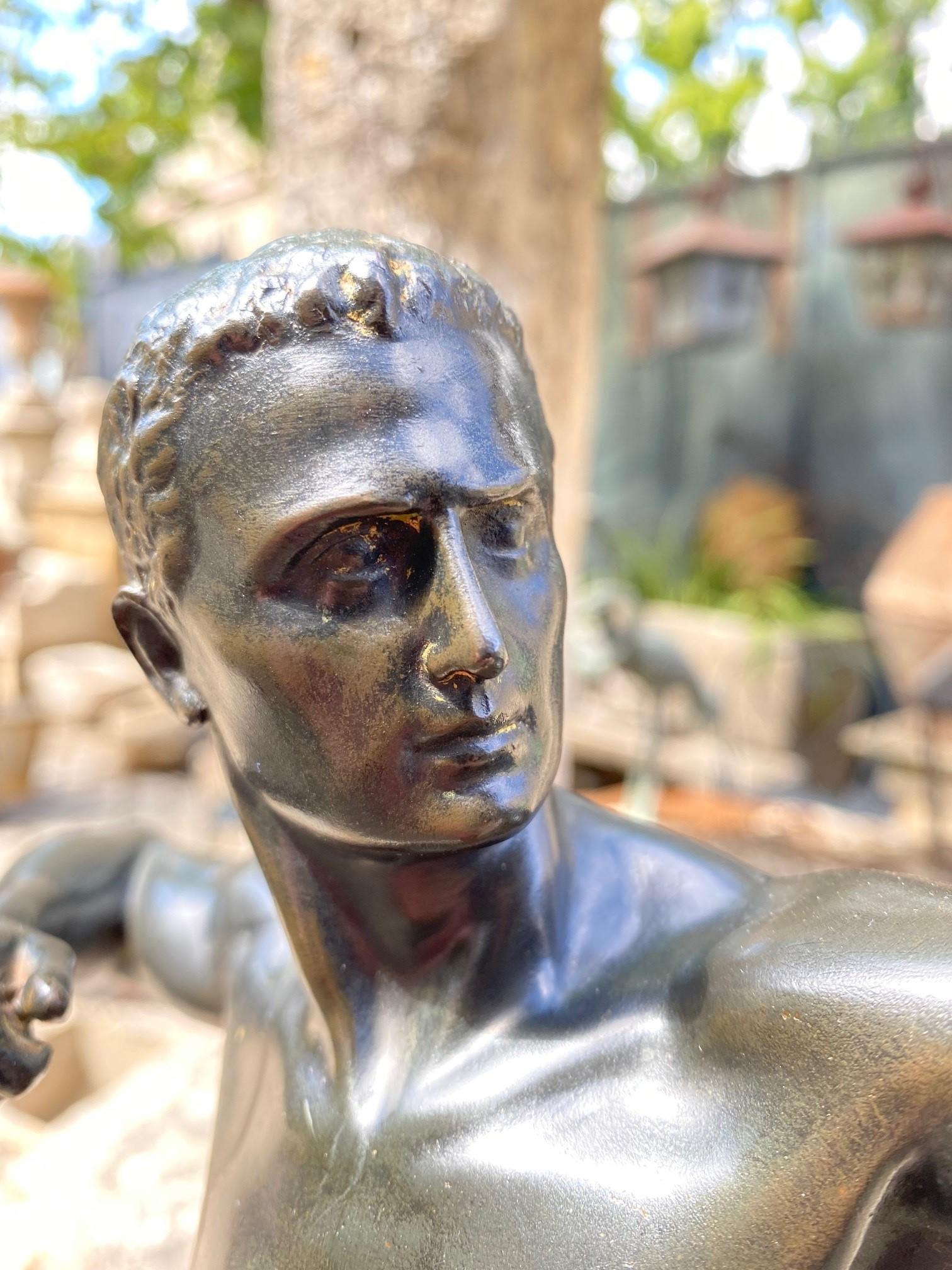 Model Nude Archer Mounted Sculpture Bust Bronze Stone Base Art Deco Antiques CA For Sale 3