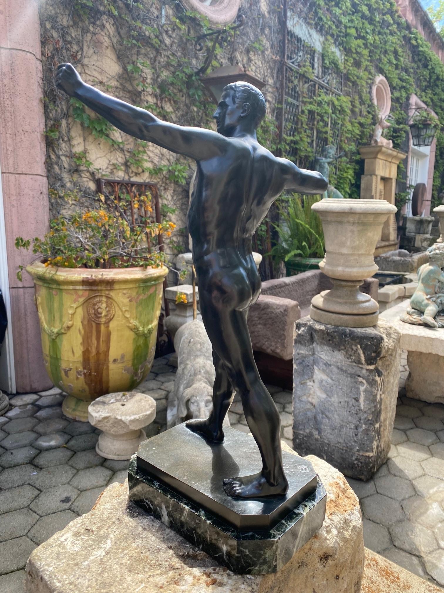 Modelo Arquero Desnudo Escultura Montada Busto Bronce Base Piedra Art Decó Antigüedades CA en venta 7