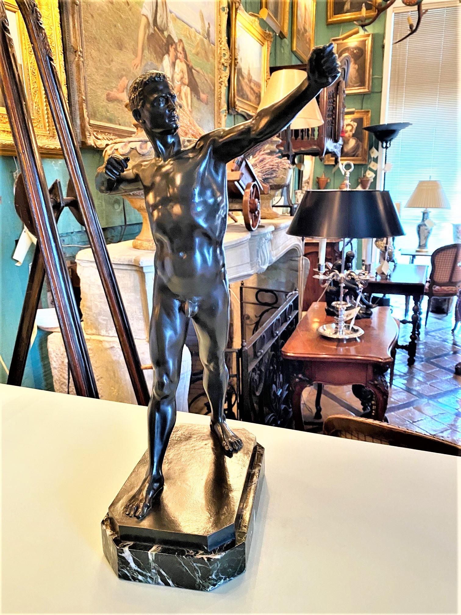 Model Nude Archer Mounted Sculpture Bust Bronze Stone Base Art Deco Antiques CA For Sale 10