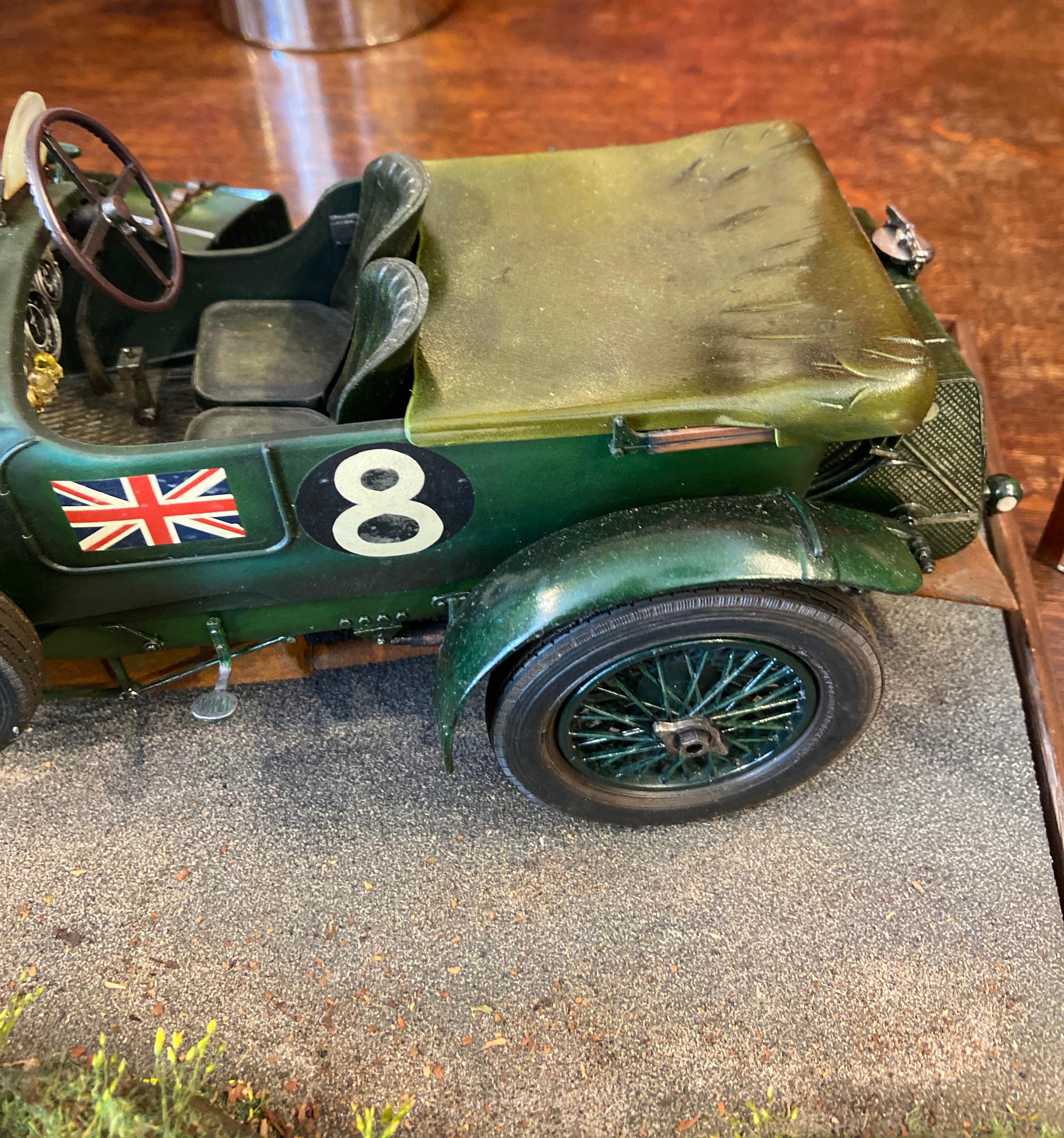 English Model of a 1930s Hand Painted 'Blower' Bentley Racing Car with Case For Sale