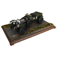 Vintage Model of a 1930s Hand Painted 'Blower' Bentley Racing Car with Case