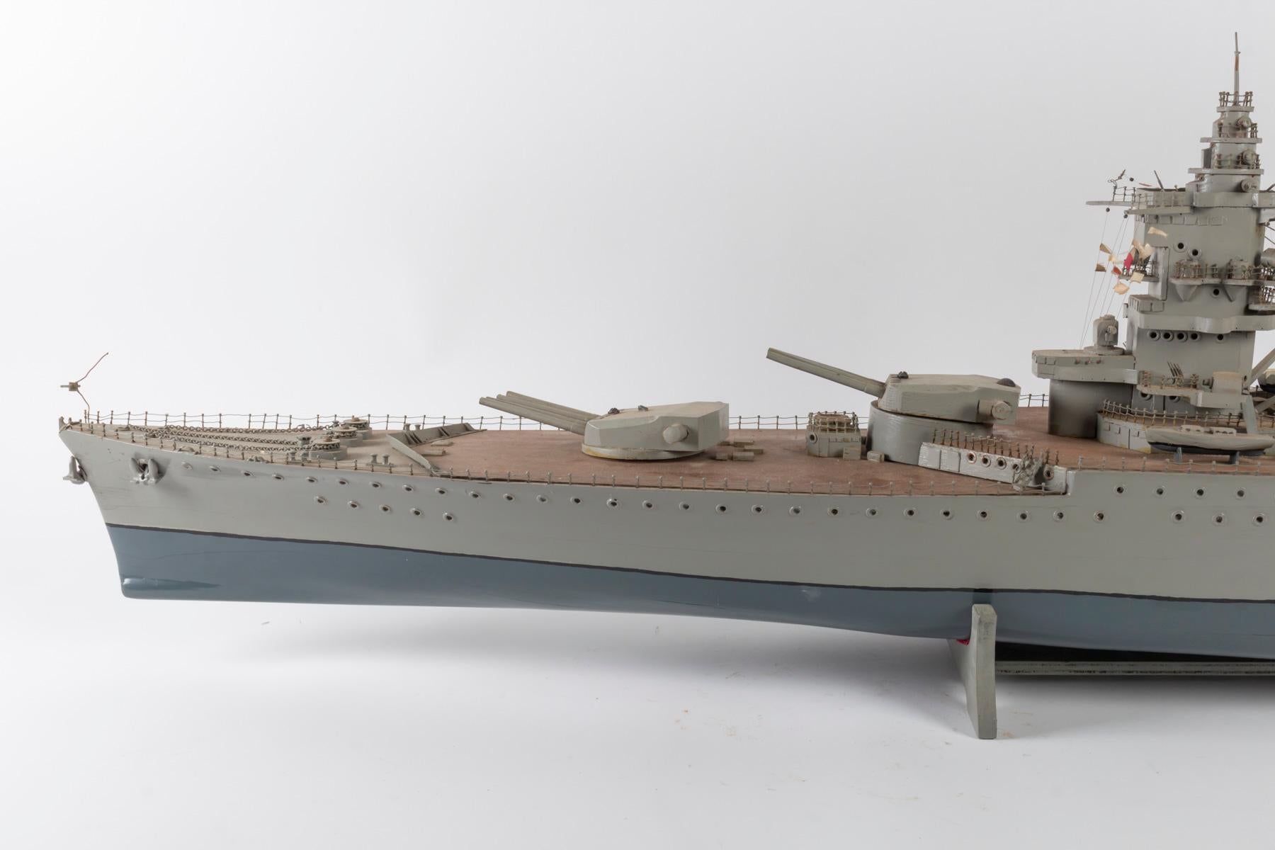 Hand-Painted Model of a War Boat, Handcrafted, 
