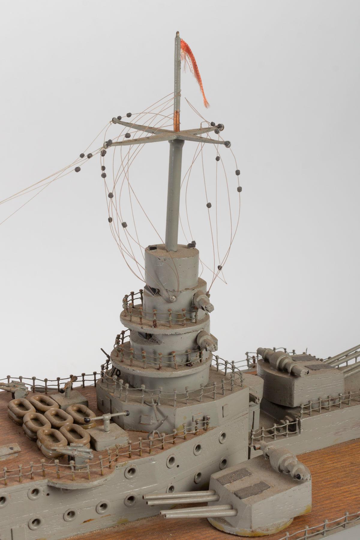 Wood Model of a War Boat, Handcrafted, 