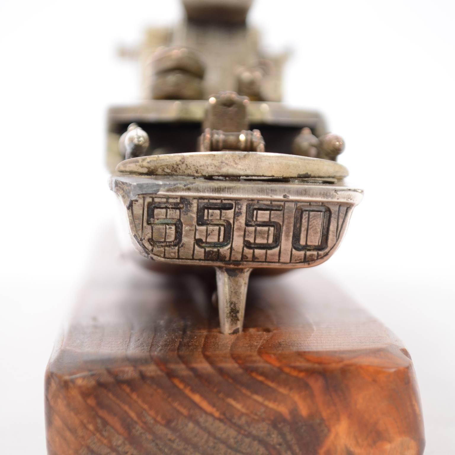Model of an Italian Navy 5500 Ship, Brass and Wood, 1970s 4
