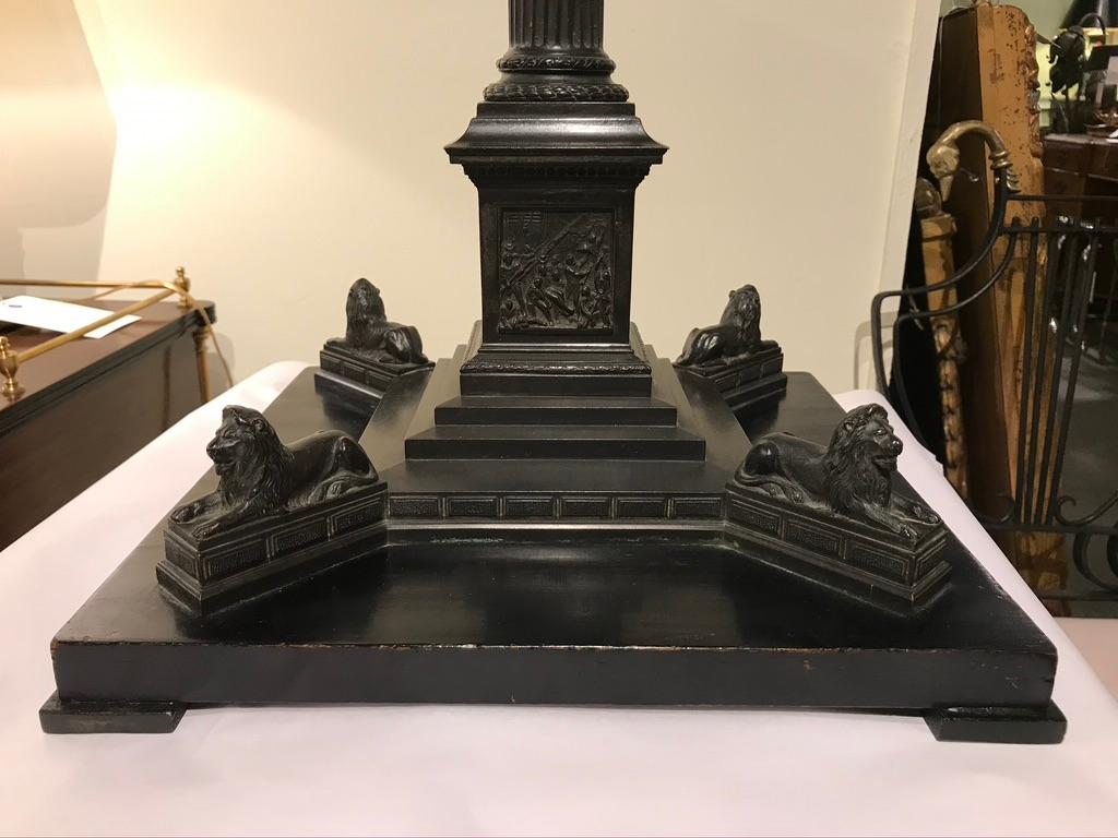 This very finely-detailed, patinated copper replica was sponsored by the Art Union of London, one of an edition of only 25. Rare in that is has the original ebonized wood base and provenance. With wonderful hand written provenance still attached to