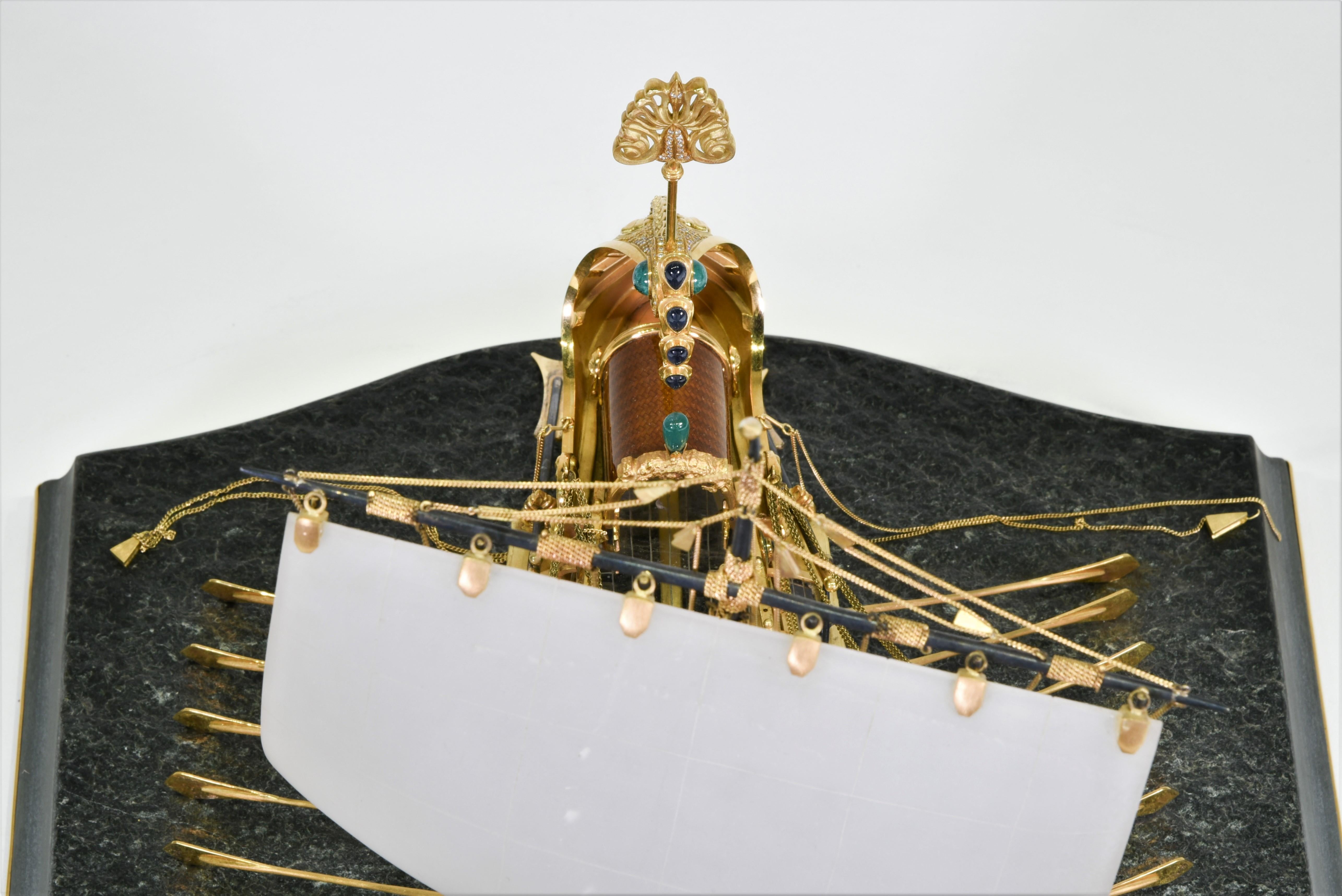 Model of Roman Galley with Gold, Diamond, Sapphire, Emerald, Enamel Rock Crystal For Sale 9
