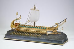 Model of Roman Galley with Gold, Diamond, Sapphire, Emerald, Enamel Rock Crystal