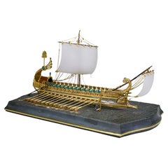 Model of Roman Galley with Gold, Diamond, Sapphire, Emerald, Enamel Rock Crystal