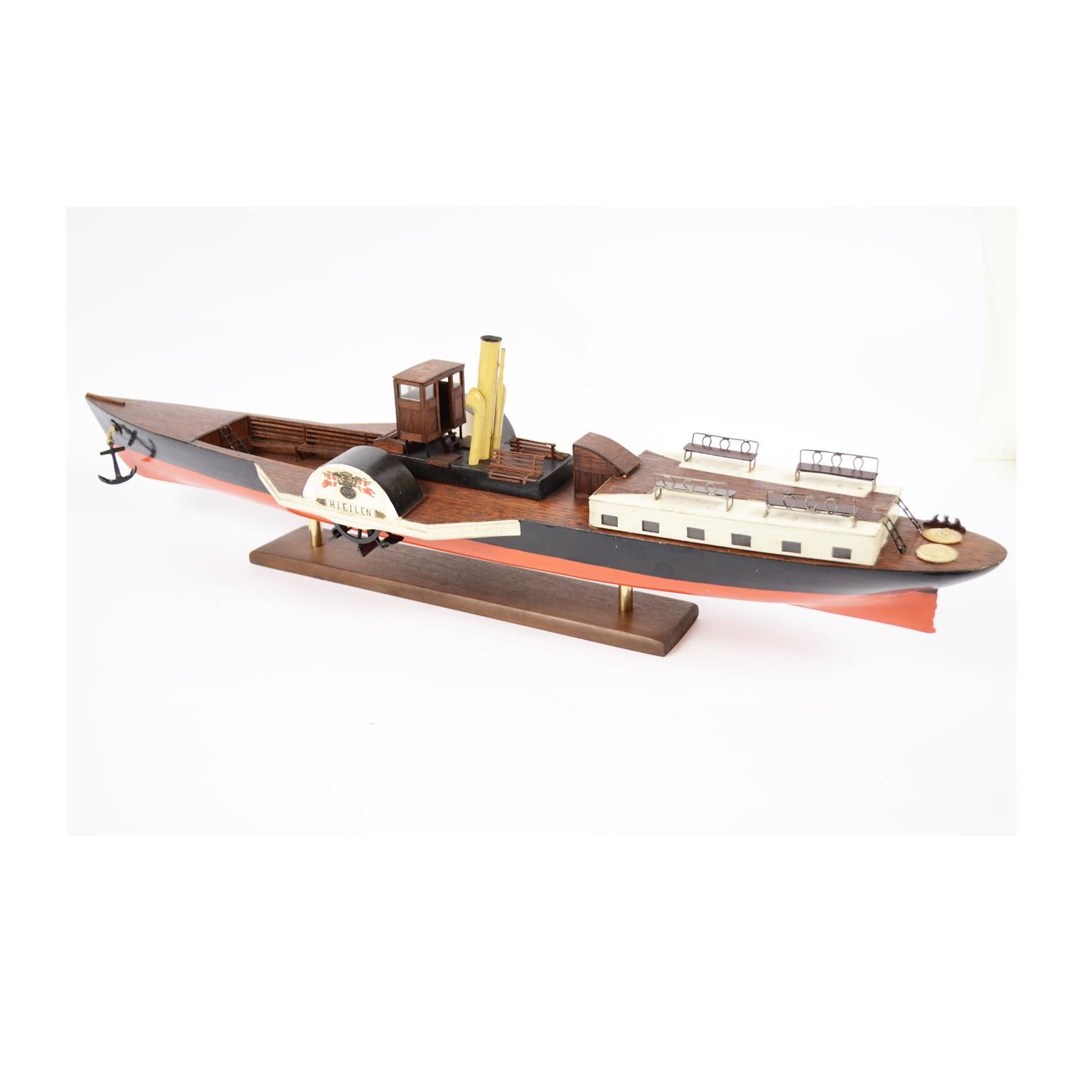 Mid-20th Century Model of the Danish Steamer Hjejlen, Black and Red Wood