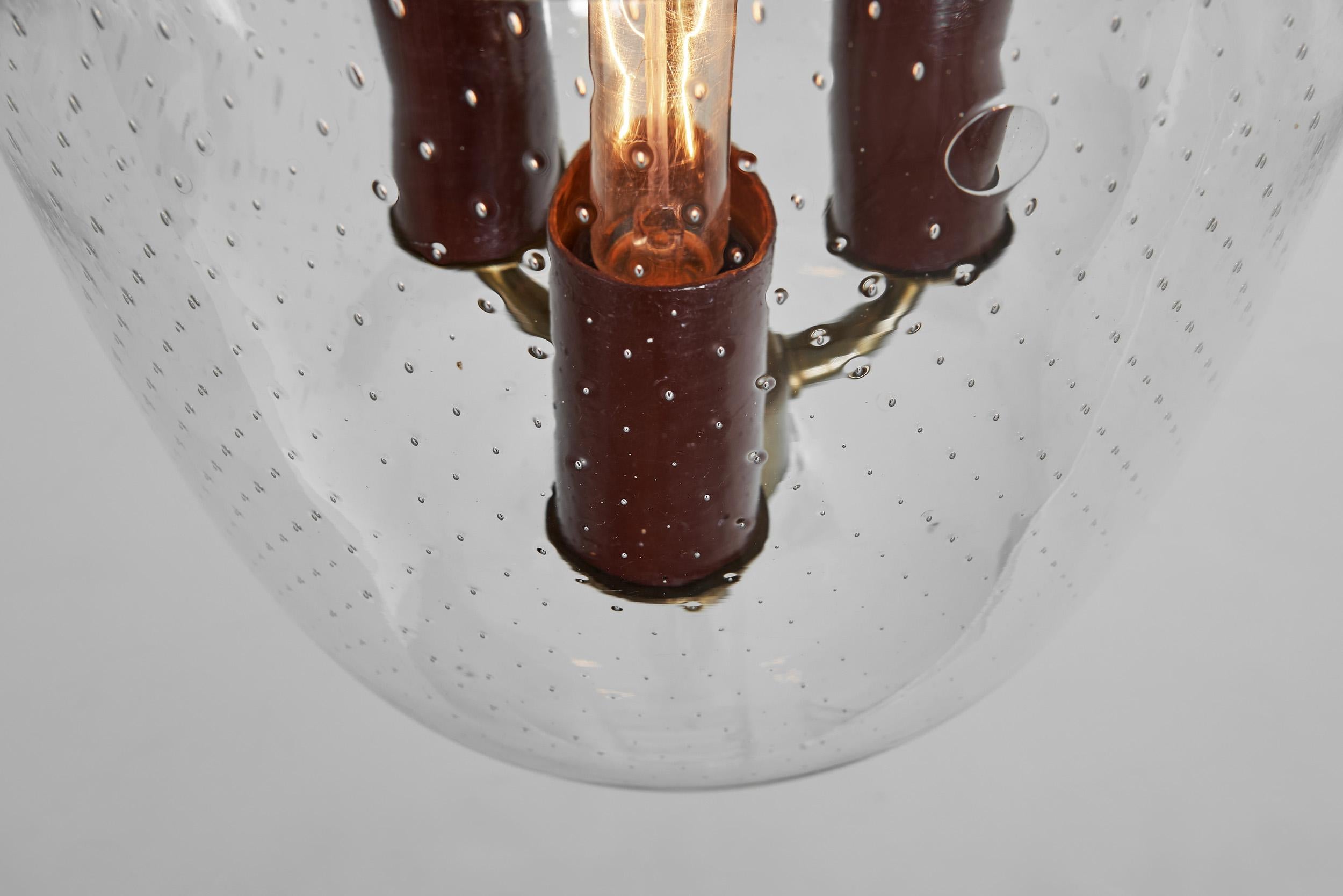 Lampada da soffitto in ottone e vetro modello 