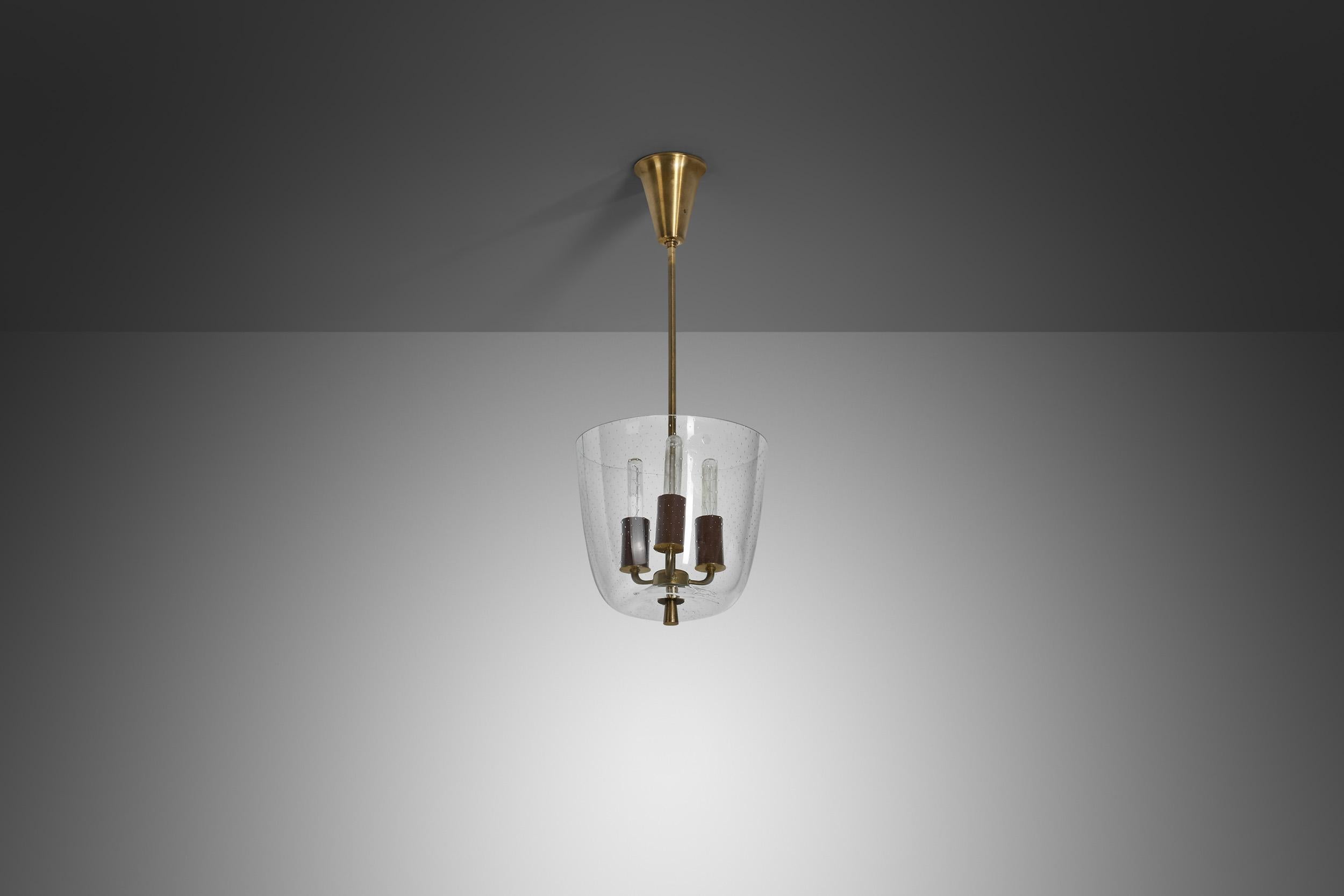 Ottone Lampada da soffitto in ottone e vetro modello 