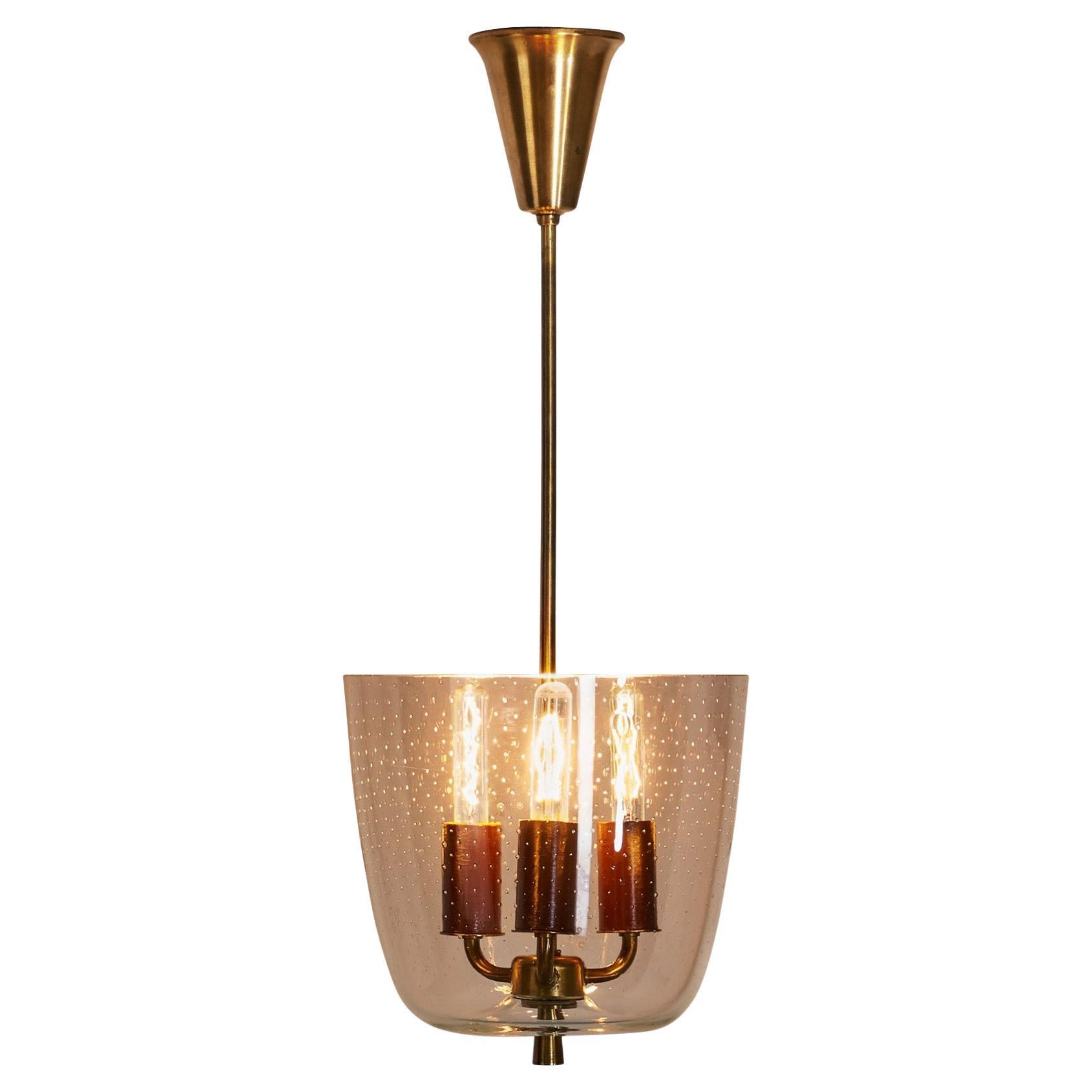 Model "P165" Brass and Glass Ceiling Lamp by LYFA, Denmark 1940s