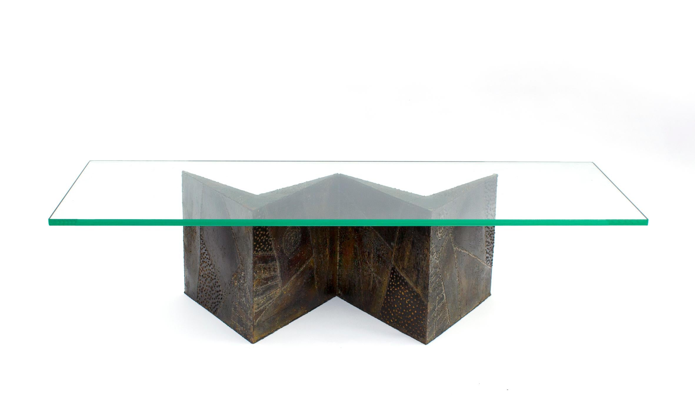 Welded and patinated steel PE-11 coffee table by Paul Evans Studio for Directional, 1966. Table is in excellent original condition with a beautiful patina.