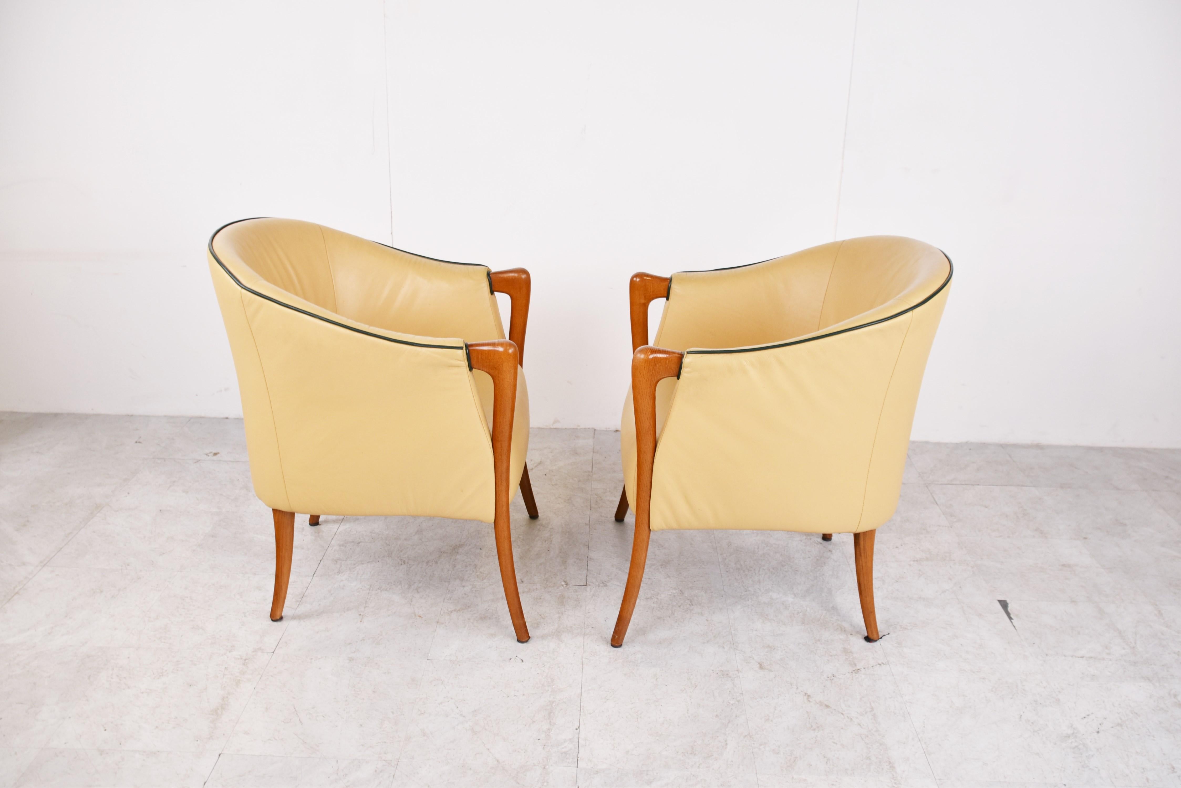 Leather Model Progetti 63340 Lounge Chairs by Umberto Asnago for Giorgetti, 1980s