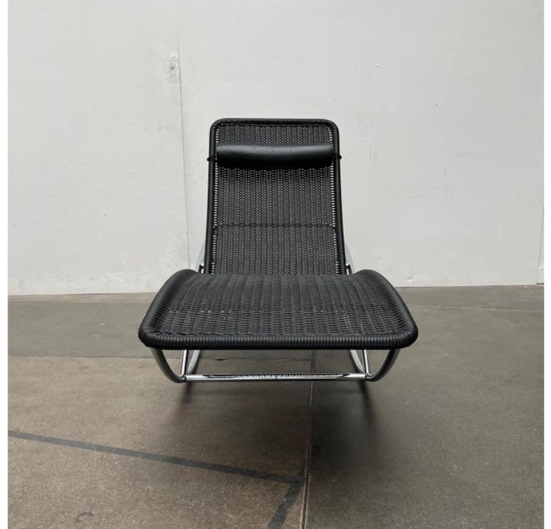 Model S 828 Chaise Longue Schaukelstuhl aus Stahlrohr von Torben, 1980er Jahre (Leder) im Angebot