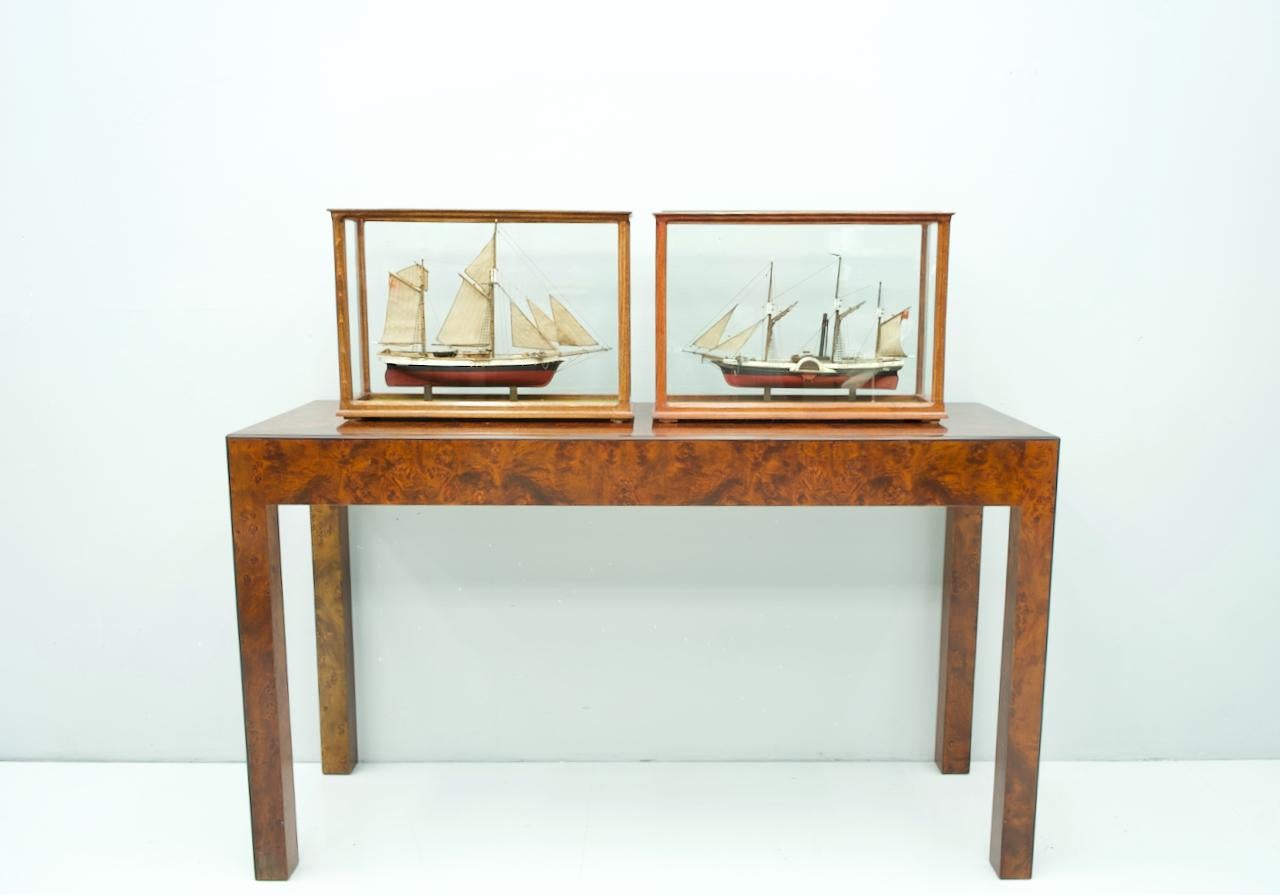 Model Ship in a Glass Case with Teak Frame, France 1960s 'A' 4