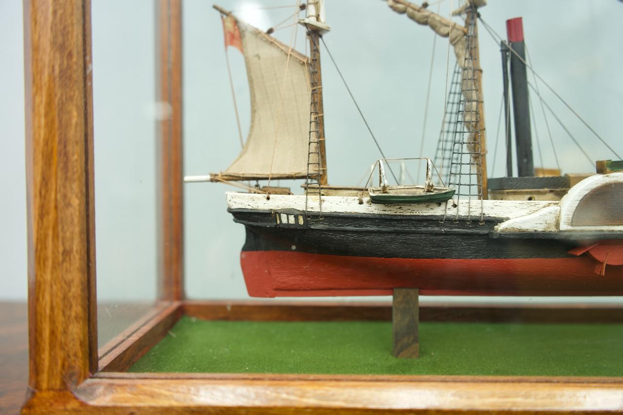 Mid-Century Modern Model Ship in a Glass Case with Teak Frame, France 1960s 'A'