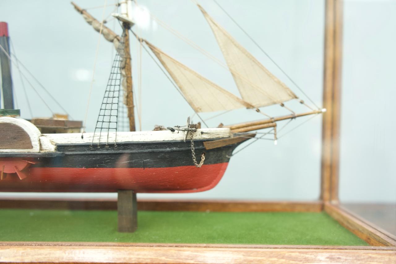 French Model Ship in a Glass Case with Teak Frame, France 1960s 'A'
