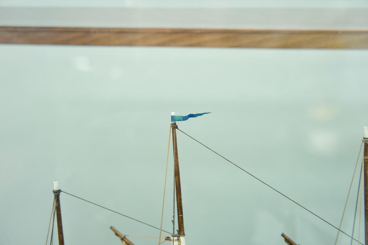 Mid-20th Century Model Ship in a Glass Case with Teak Frame, France 1960s 'A'