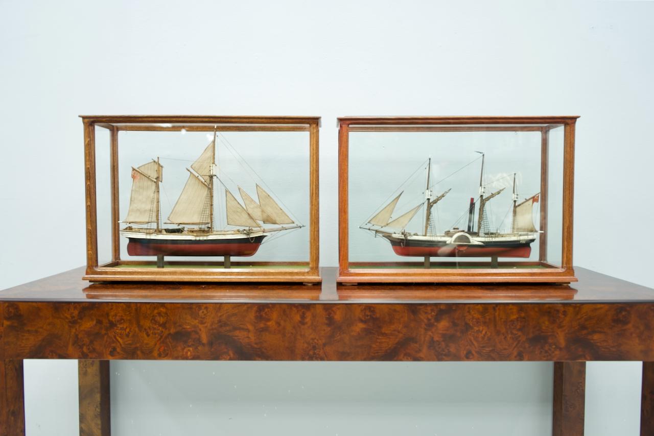 Model Ship in a Glass Case with Teak Frame, France 1960s 'A' 3
