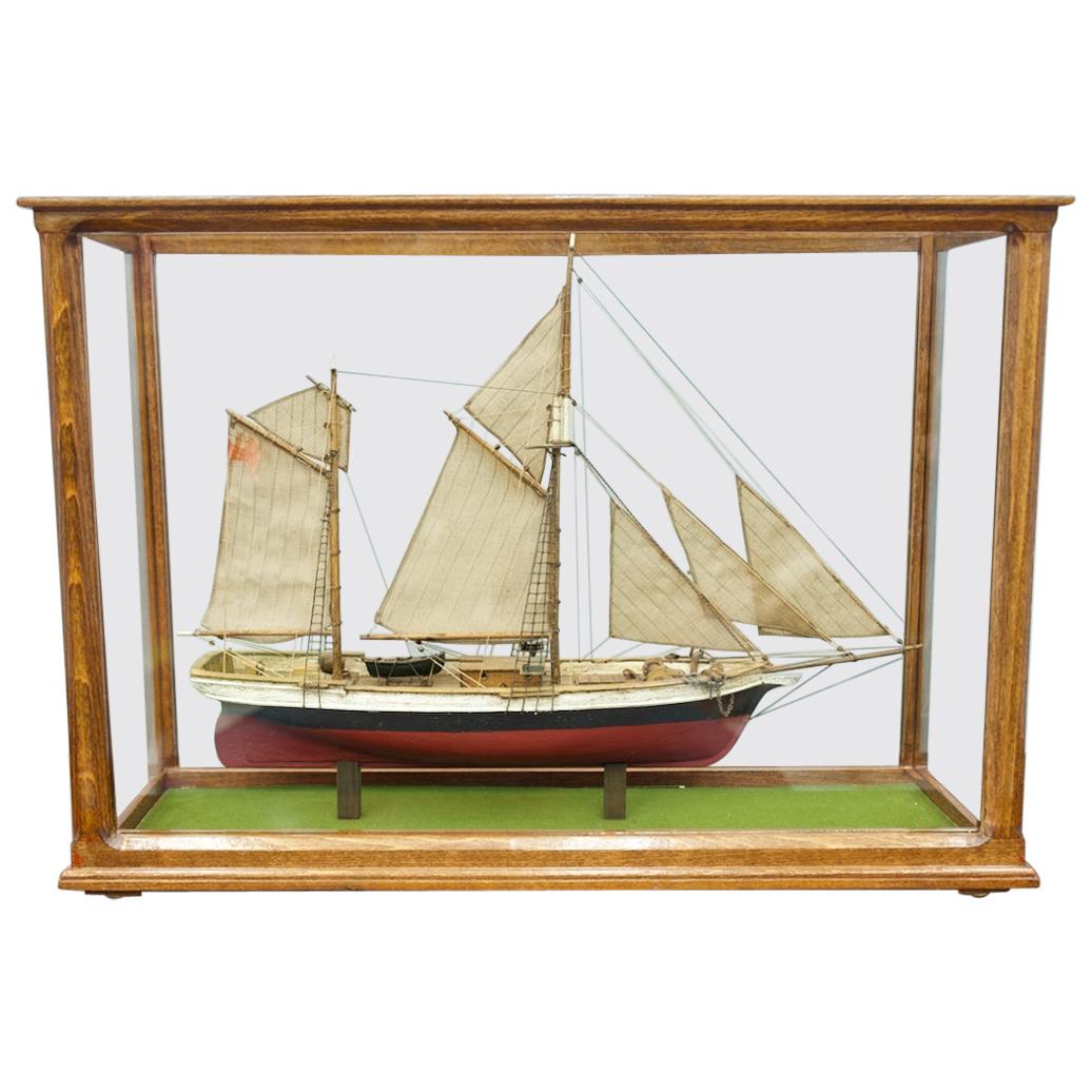 Model Ship in a Glass Case with Teak Frame, France 1960s 'A'
