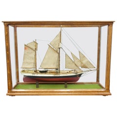 Model Ship in a Glass Case with Teak Frame, France 1960s 'A'