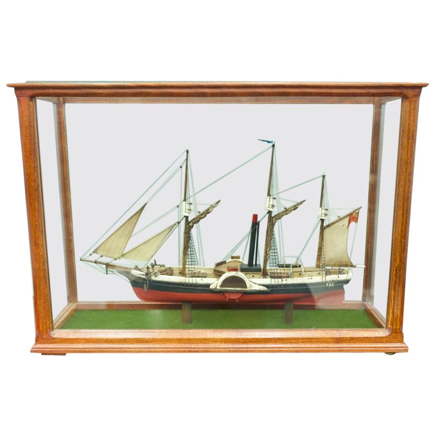 Model Ship in a Glass Case with Teak Frame, France, 1960s 'B'