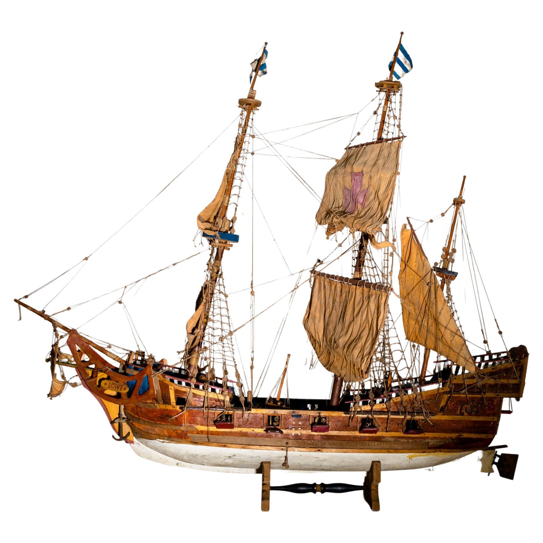 Model Ship “Löwe”, hand-painted, Germany 1960s For Sale