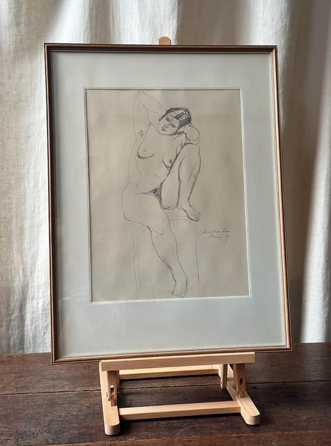20th Century Model Study In Pencil By Arwid Karlsson, Signed & Dated, Paris - 50 For Sale