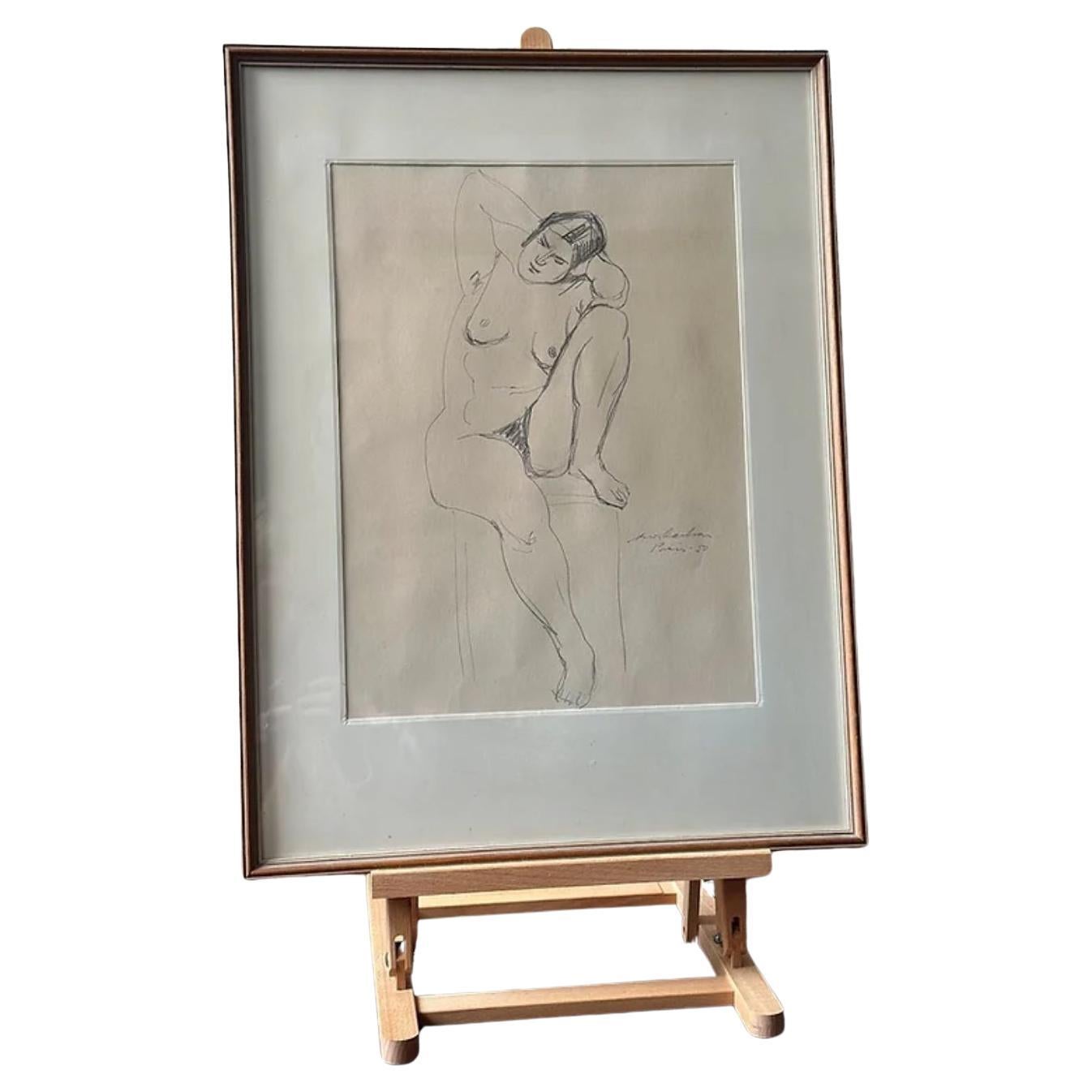 Model Study In Pencil By Arwid Karlsson, Signed & Dated, Paris - 50 For Sale