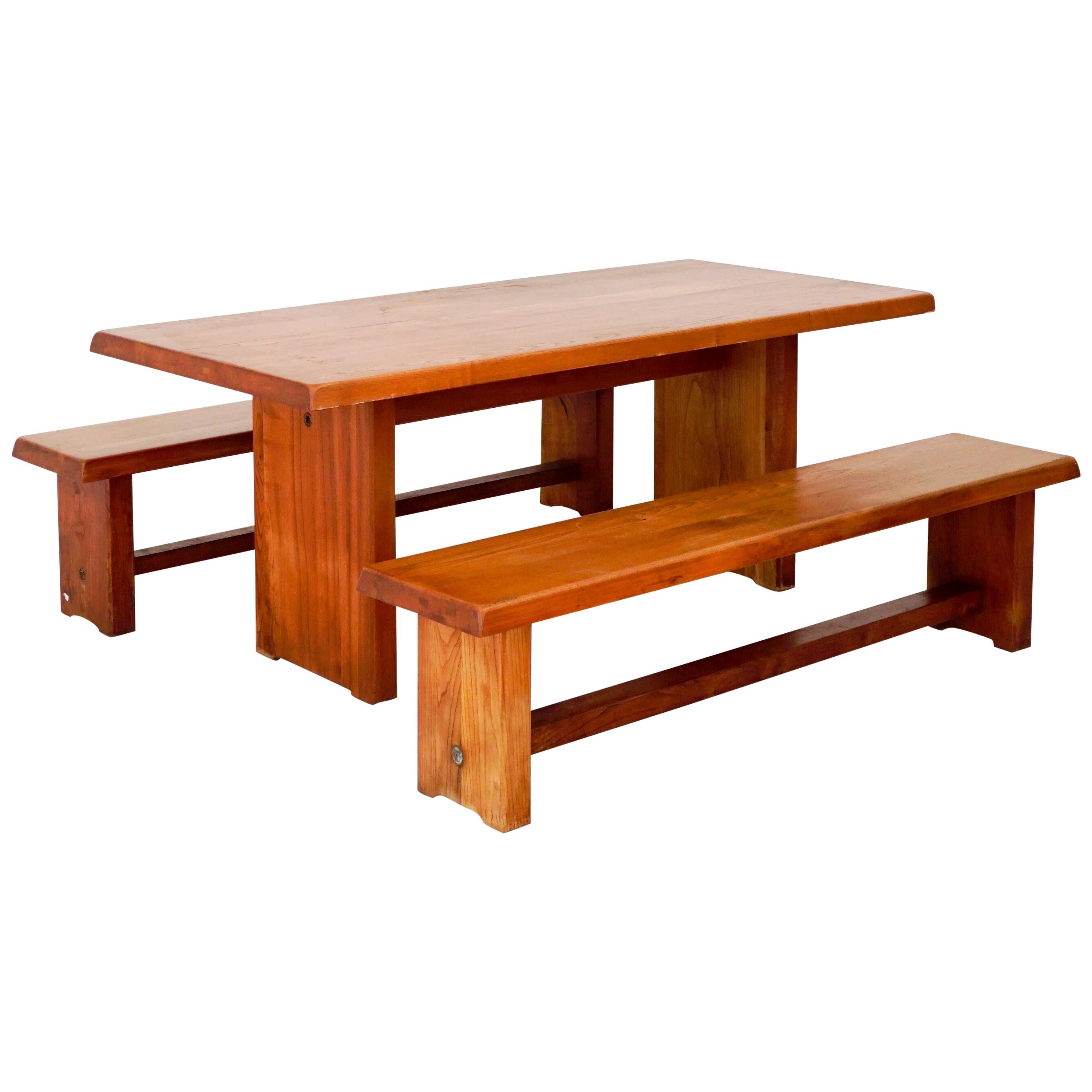 Model T14C Dining Table and Benches by Pierre Chapo