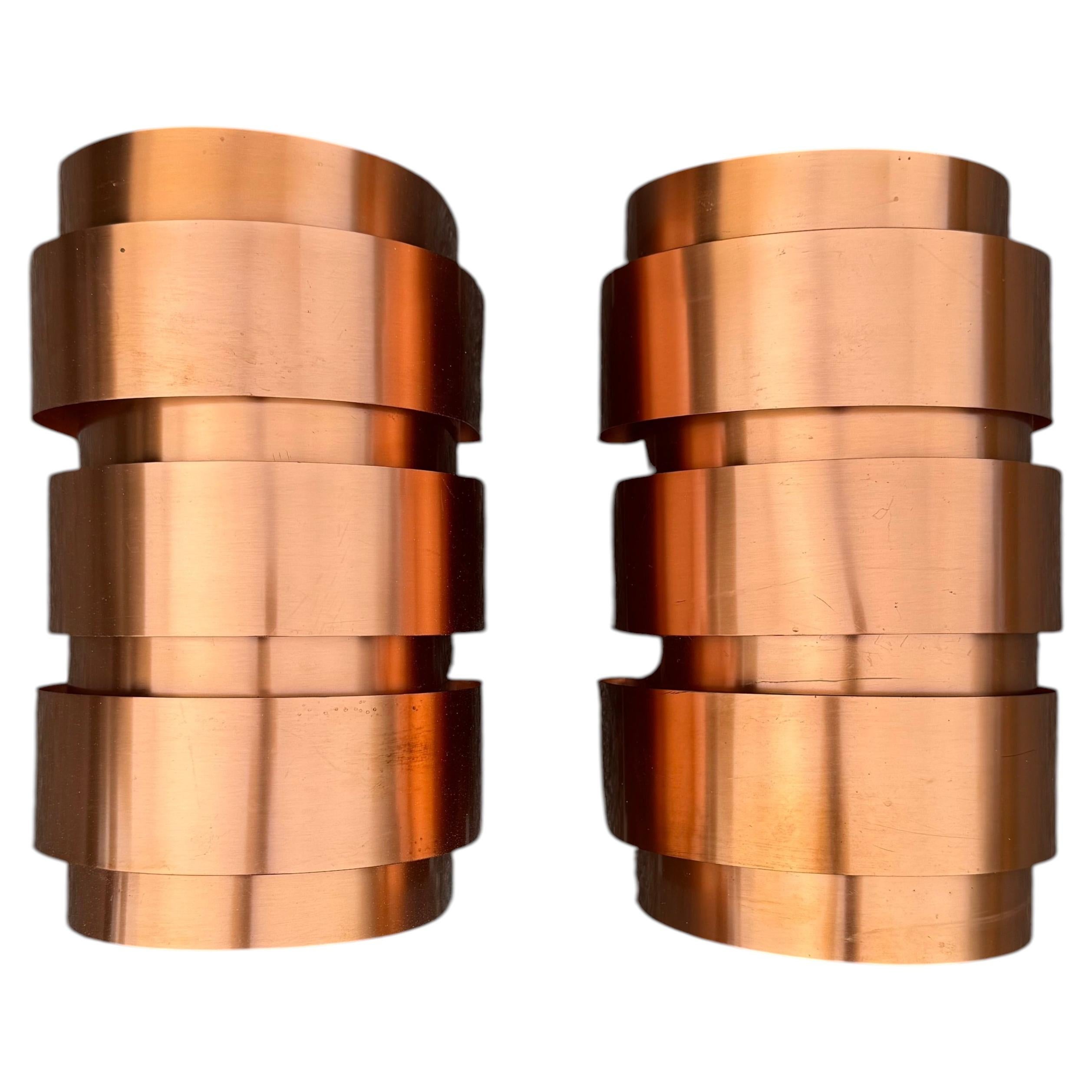 Model V155 Wall Lamps in copper by Hans-Agne Jakobsson, 1960s, Set of 2