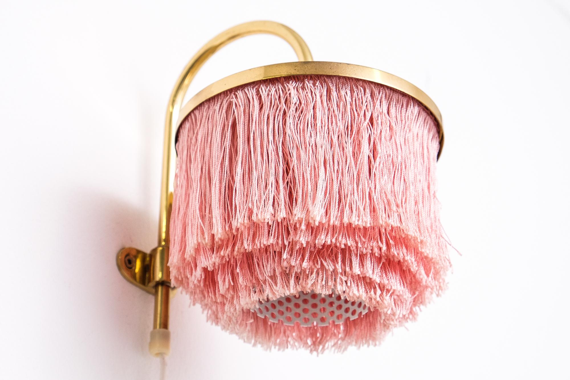 Brass Model V271 Pink Fringe Wall Light by Hans-Agne Jakobsson, 1960s