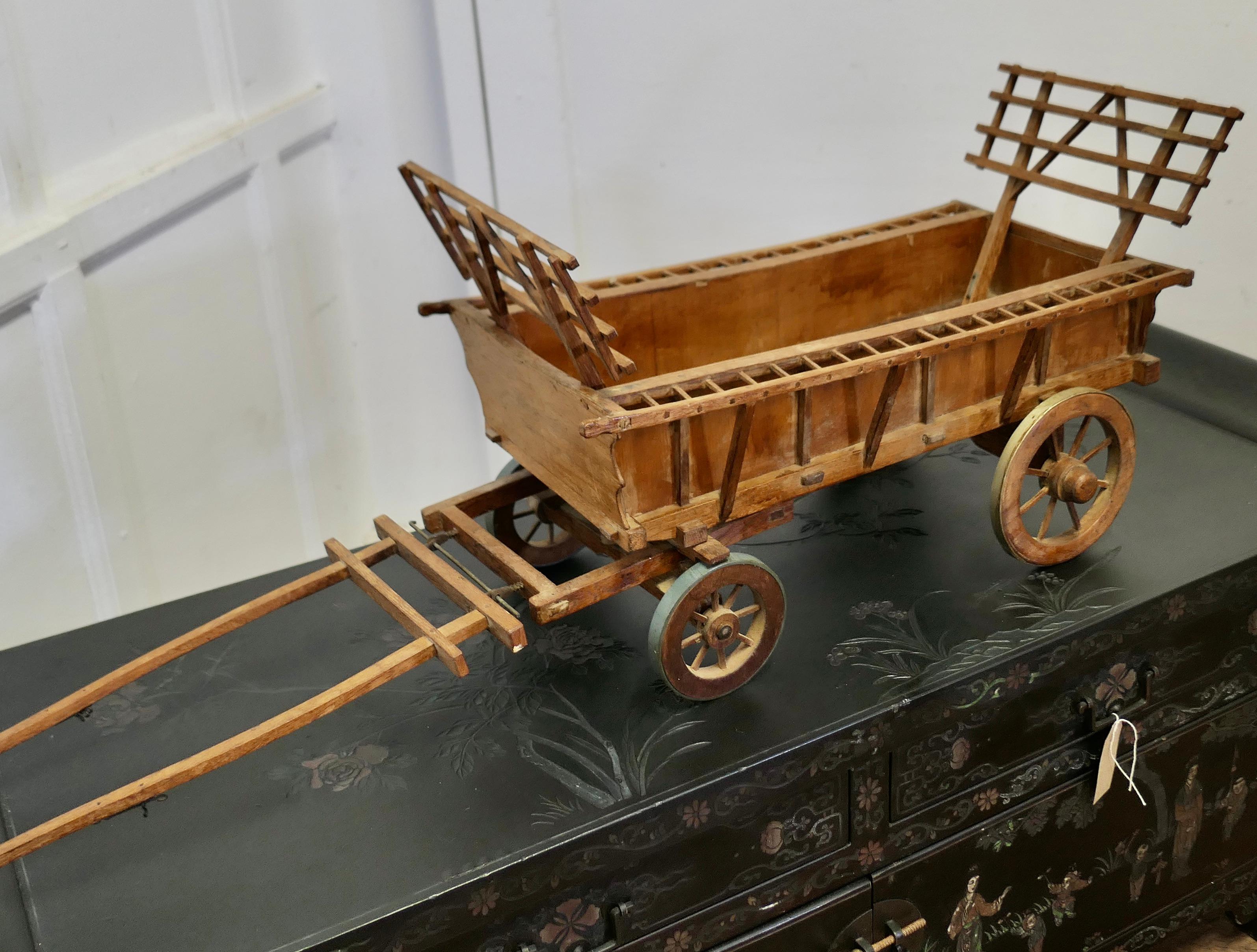 Country Model Wooden Horse Drawn Hay Cart    For Sale