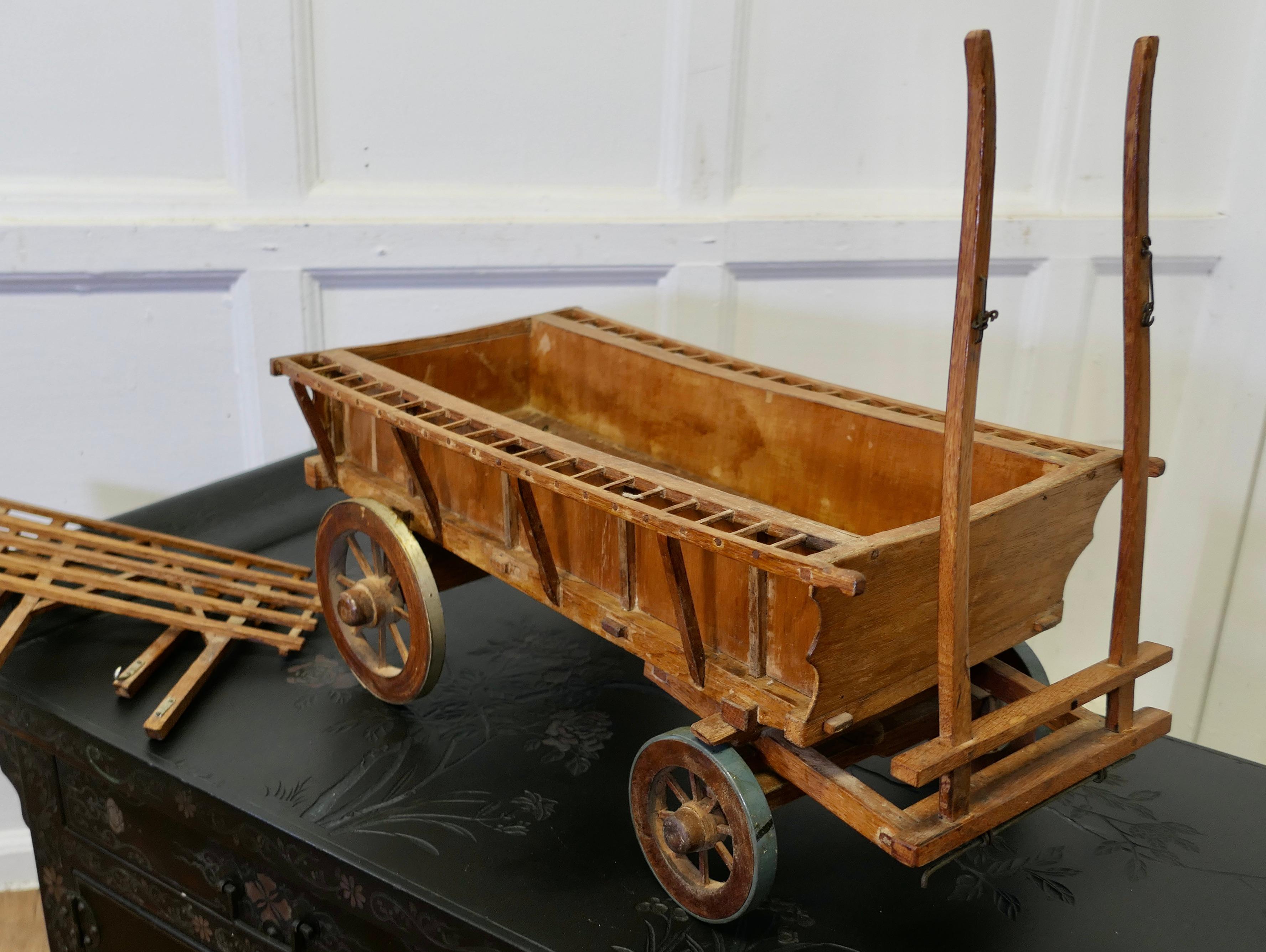 Mid-20th Century Model Wooden Horse Drawn Hay Cart For Sale