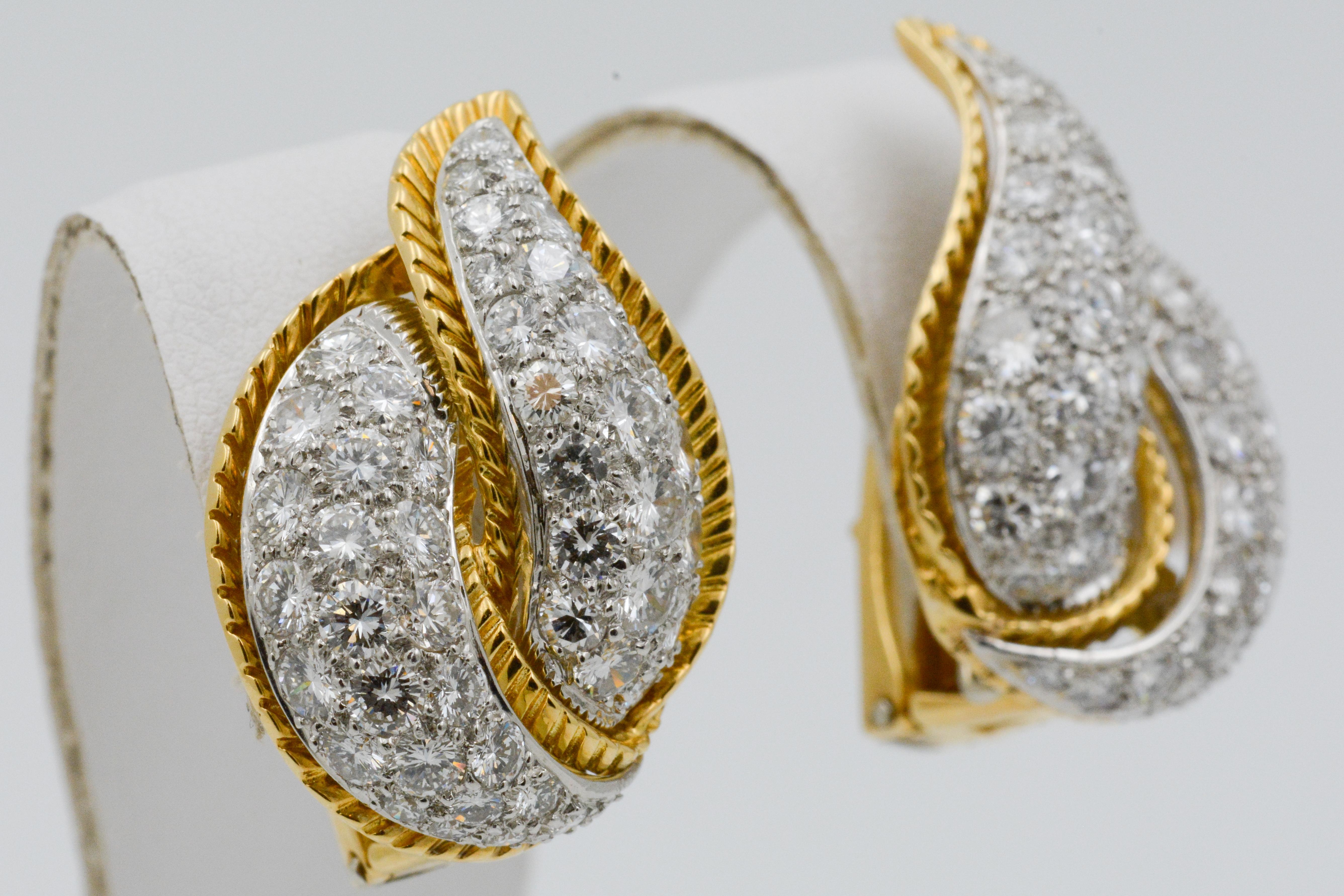 Retro Modele Sterle 5.25 Carat Diamond 18 Karat Yellow Gold Leaf Earrings