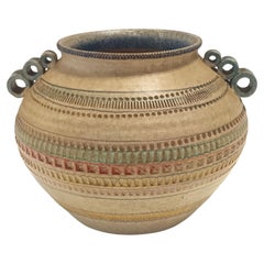 Modeled and Beige Hand-Painted Earthenware Vase by Italica Ars, Florence, Italy