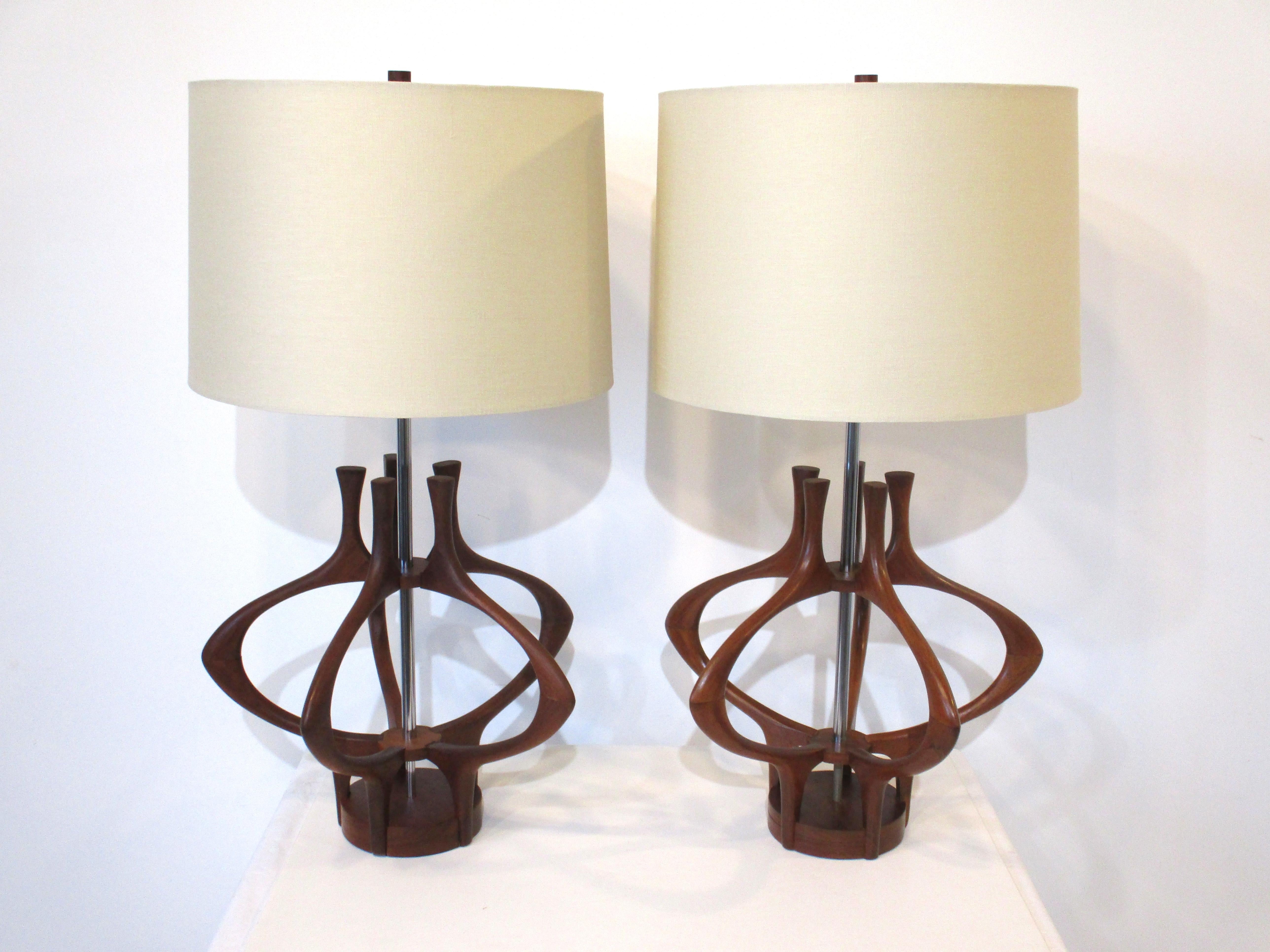 Modeline Danish Styled Walnut Table Lamps 5