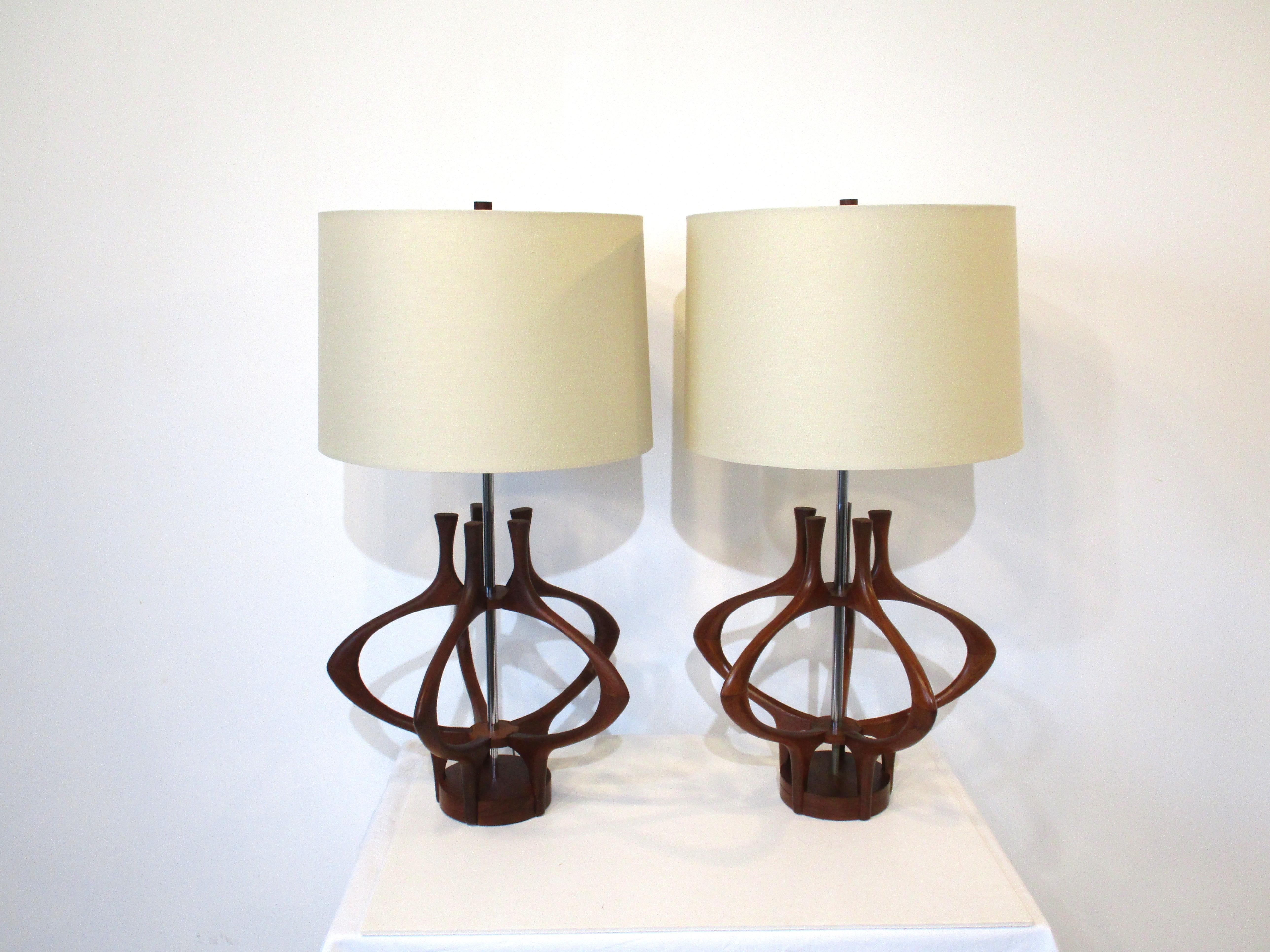 Modeline Danish Styled Walnut Table Lamps 6