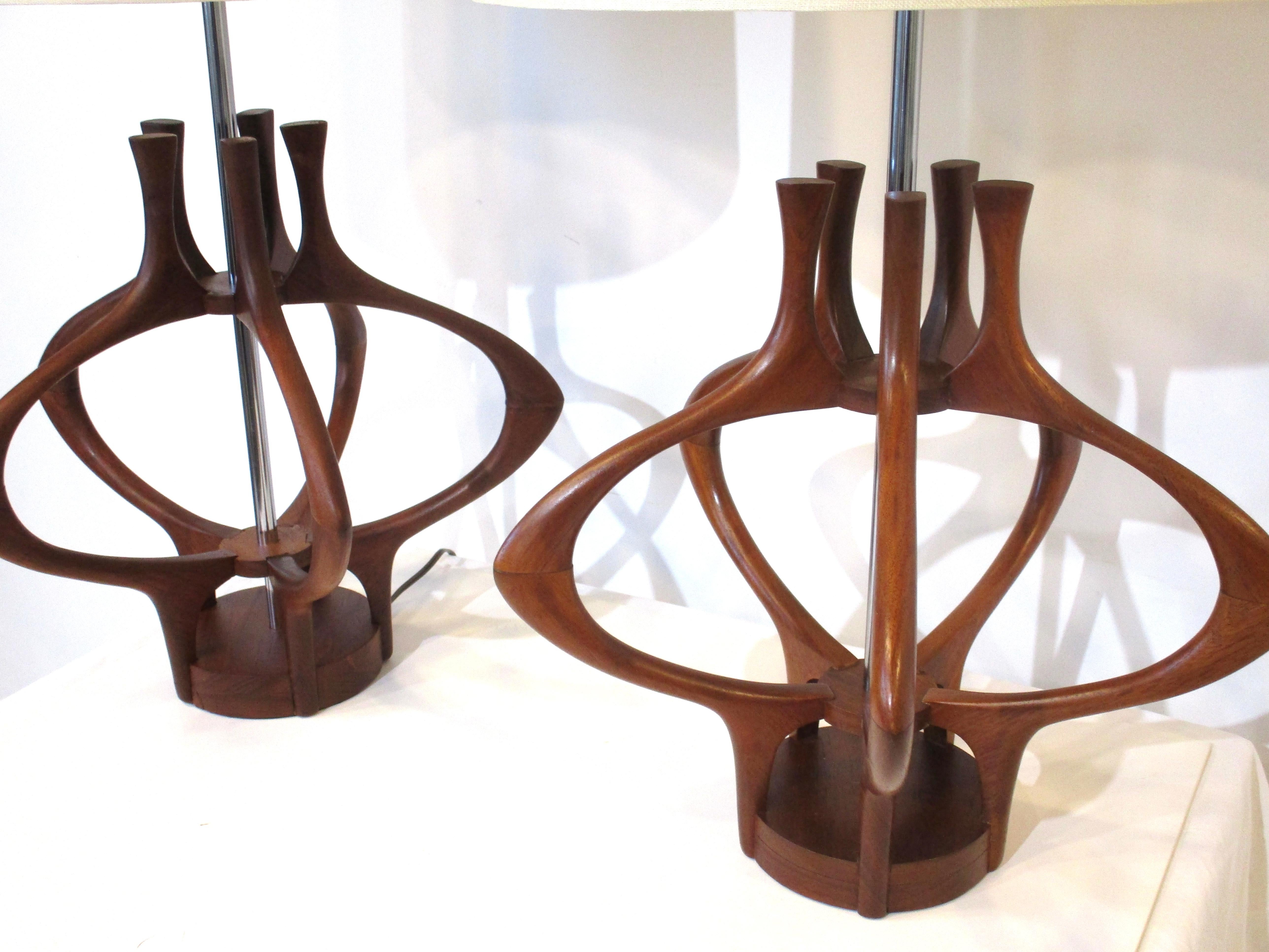 Mid-Century Modern Modeline Danish Styled Walnut Table Lamps